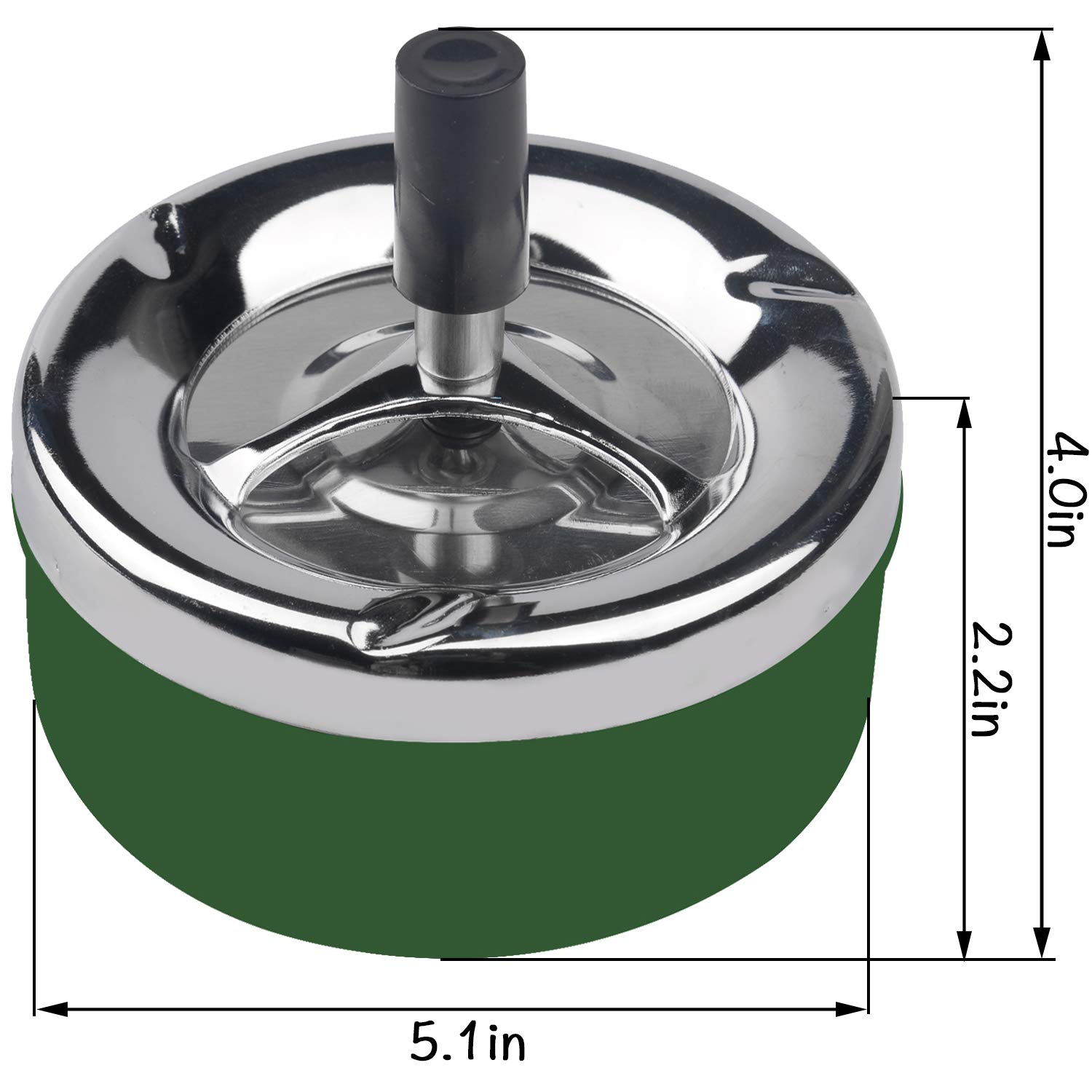 Premium Stainless Steel Modern Round Push Down Cigarette Ashtray with Spinning Tray - Indoor/Outdoor Desktop Smoking Ash Tray for Home, Office, Patio & Garden (Green) | Elegant Smoking Accessory for Cigars & Cigarettes
