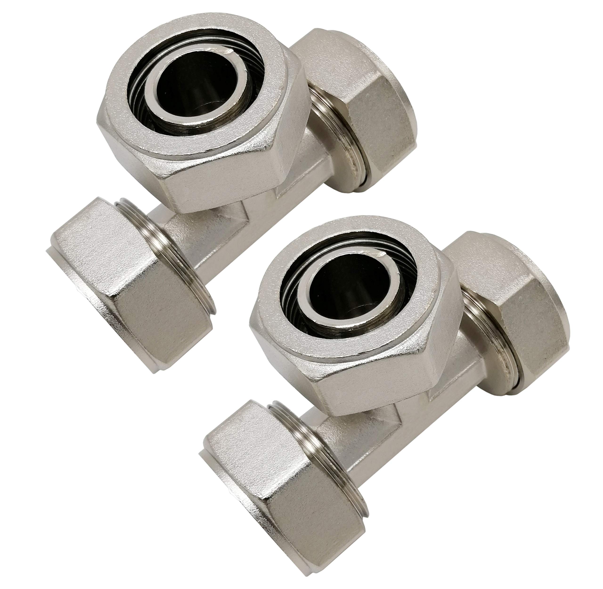 NYSUS 1/2 Inch Equal Tee Fitting - 2 Pack Brass Tube Connector for 1/2 Inch Tubing System - Perfect for Plumbing, HVAC, and Water Supply Applications