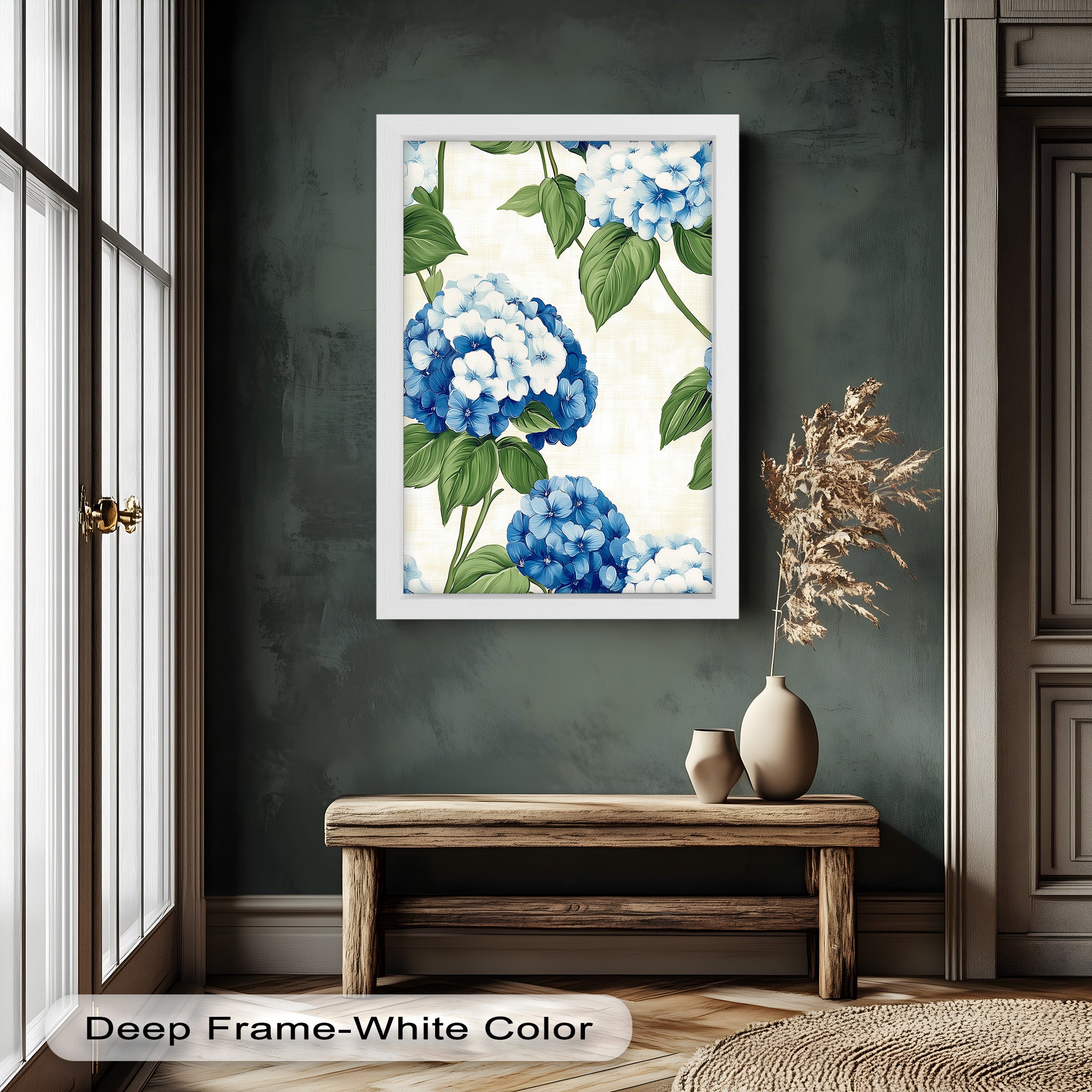 Blue and White Blooming Flower Oil Painting - Handmade Canvas Art for Home Decor, Living Room, Bedroom & Office Wall