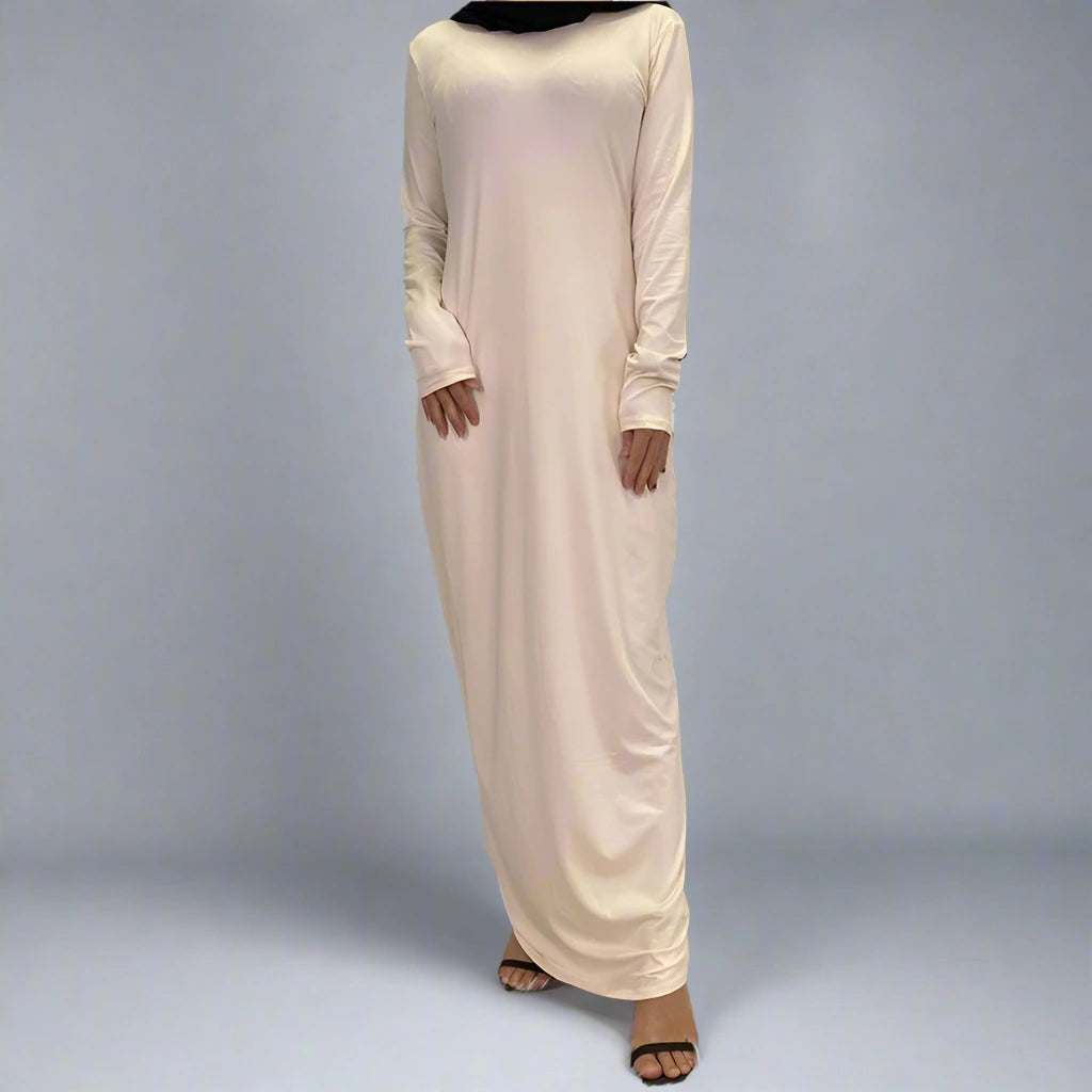Modest Muslim Women's Microfiber Inner Abaya Dress - Breathable & Lightweight Prayer Dress for Home & Mosque Wear