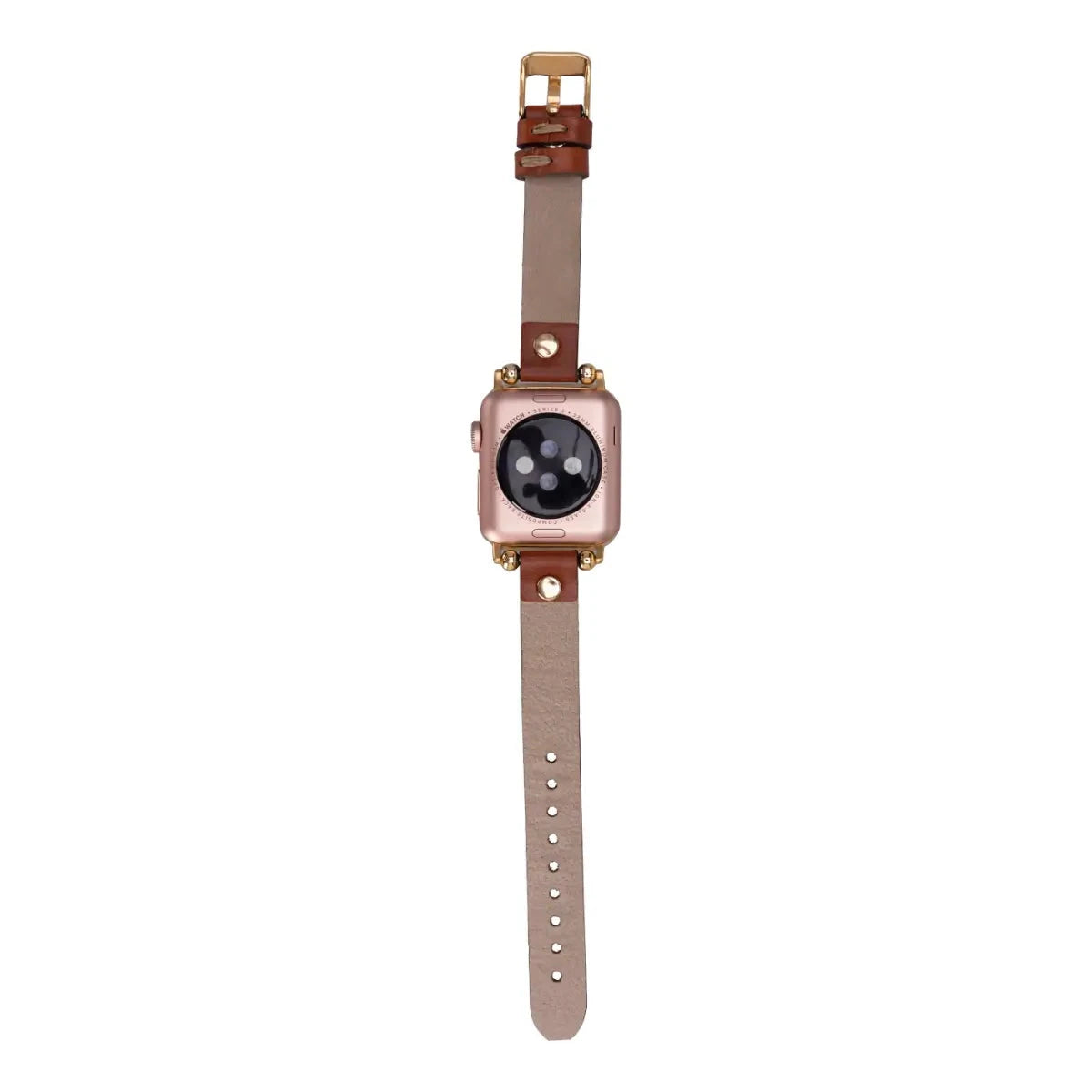 Pink Leather Ultra Slim Apple Watch Band with Gold Rivet - Stylish & Lightweight Replacement Strap for Women & Men - Perfect for Workouts, Office & Everyday Wear