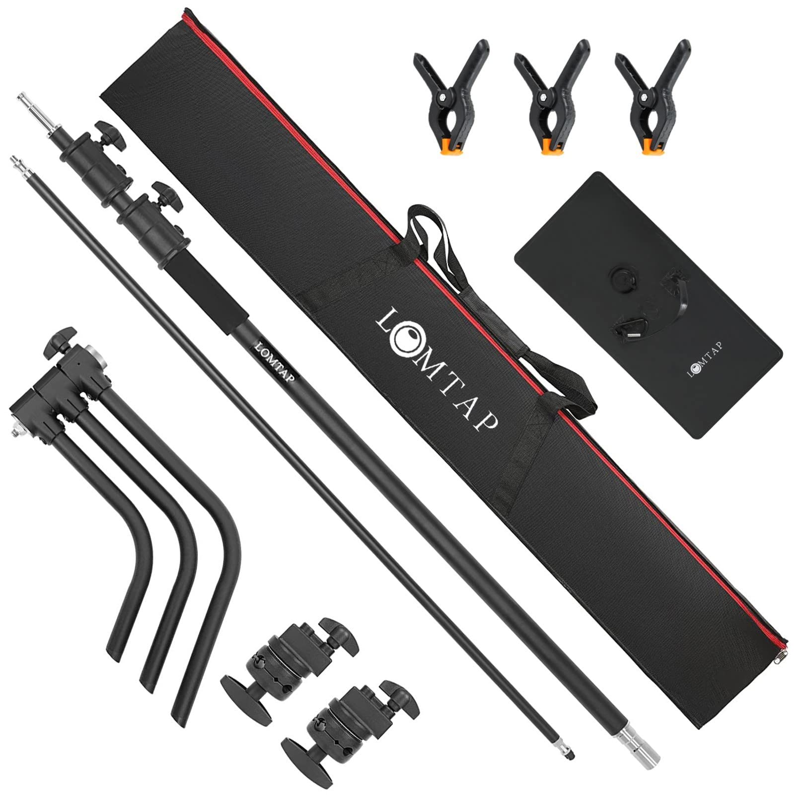 LOMTAP Heavy Duty 10.8ft C Stand with Boom Arm - Professional Stainless Steel Photography Light Stand Kit (330cm Vertical Pole, 128cm Boom Arm, Adjustable Base, Sandbag, 2 Grip Heads, 3 Clips) for Studio, Video, Photography, Softbox & Reflector Setup