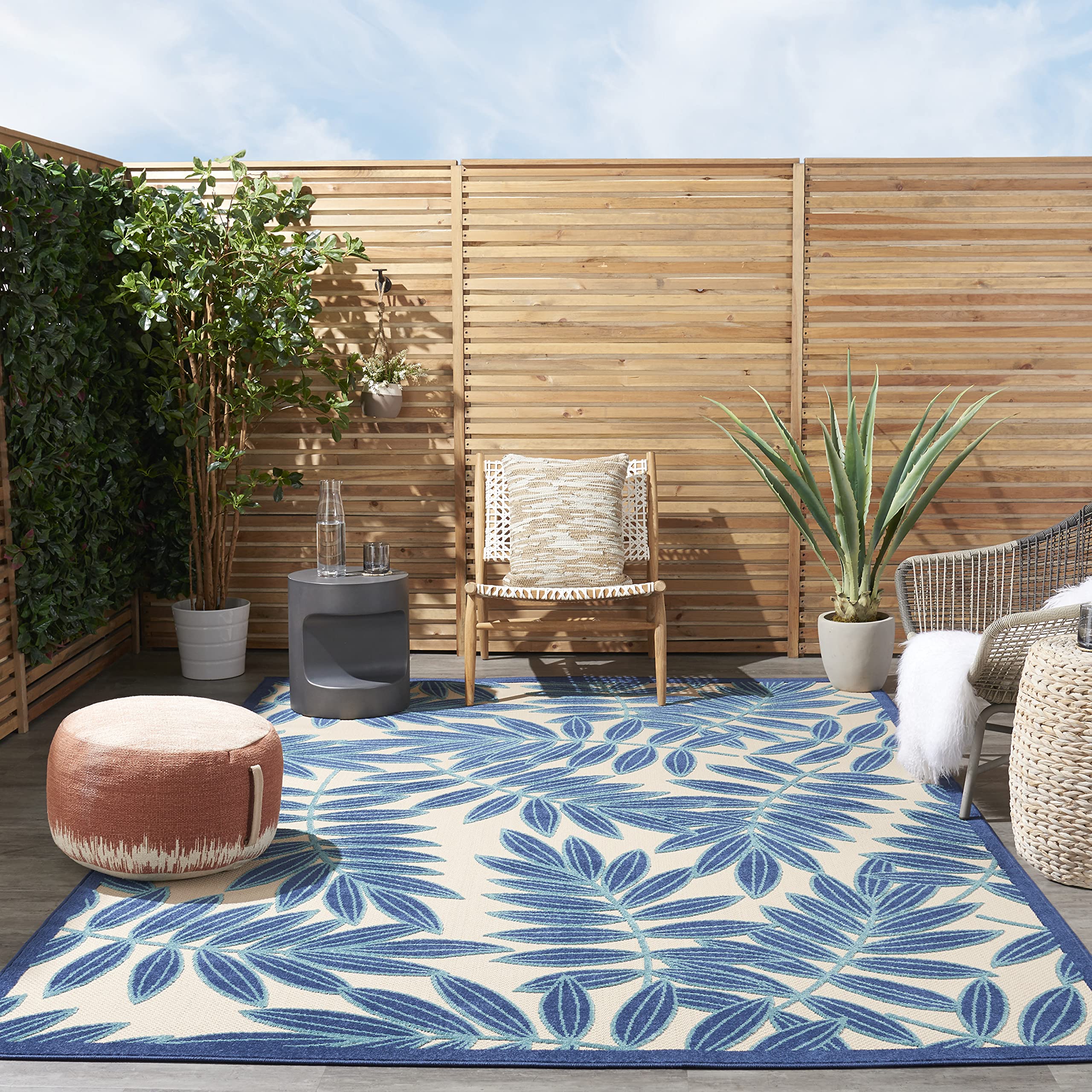Nourison Aloha Indoor/Outdoor Navy Blue 7' x 10' Area Rug - Easy to Clean, Non-Shedding, Stain Resistant | Perfect for Bedroom, Living Room, Dining Room, Backyard, Deck & Patio (7x10) - Ideal for Coastal Decor, Poolside Lounging & Outdoor Entertaining