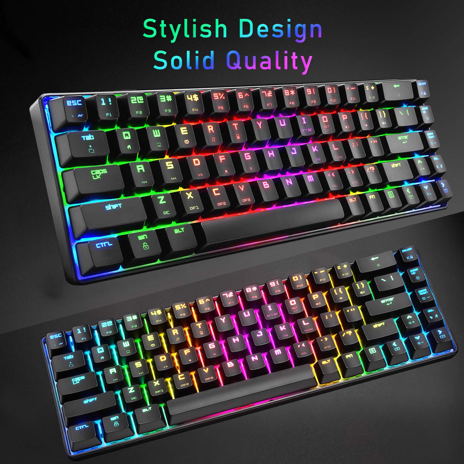 60% RGB Mechanical Gaming Keyboard - 68 Keys, USB Type-C, Waterproof for PC Gamers