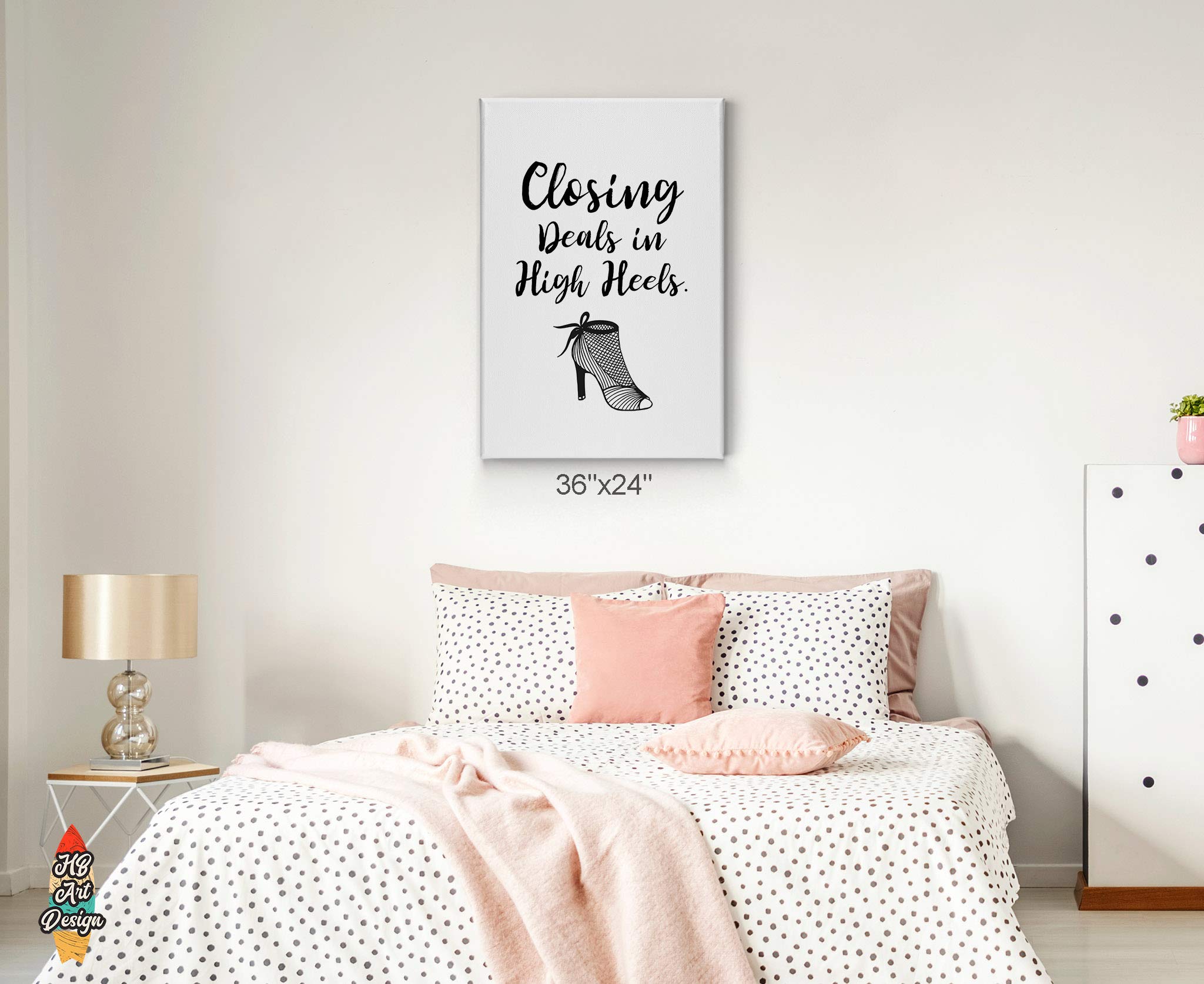 HB Art Design 'Closing Deals in High Heels' Black & White Fashion Sketch Canvas Print - Glam Wall Art for Office, Dorm, Bathroom, Living Room & Bedroom - Ready to Hang 36x24 - Perfect Motivational Decor for Women Entrepreneurs & Boss Ladies