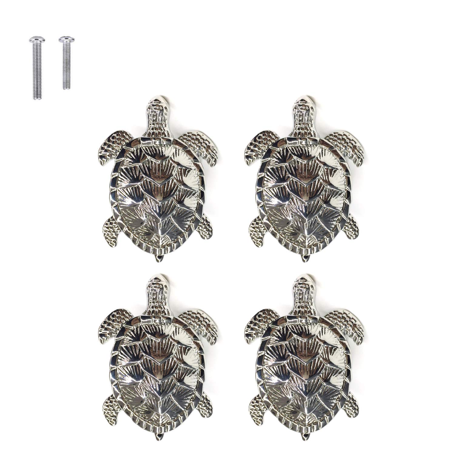 Nautical Turtle Drawer Knobs - Silver Ocean Beach Theme Cabinet Handles for Dresser, Wardrobe, Cupboard & Kitchen (Pack of 4) | Coastal Home Decor & DIY Furniture Upgrade