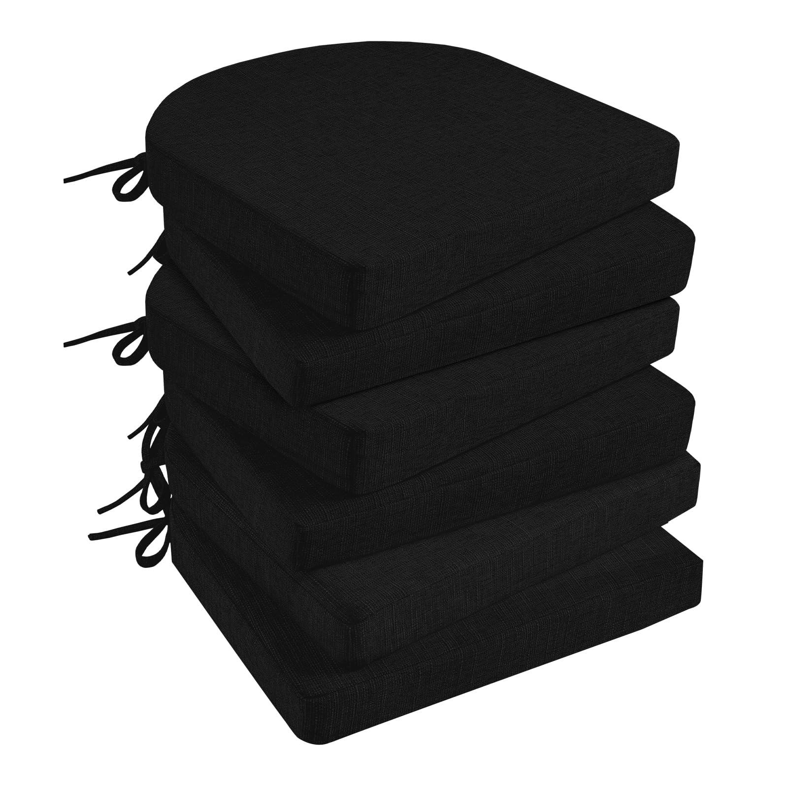 6 Pack Non-Slip Dining Chair Cushions with Ties - 16x16 Inch Kitchen Chair Pads for Comfortable Seating - Perfect for Dining Room, Kitchen, Office & Outdoor Use (Black)
