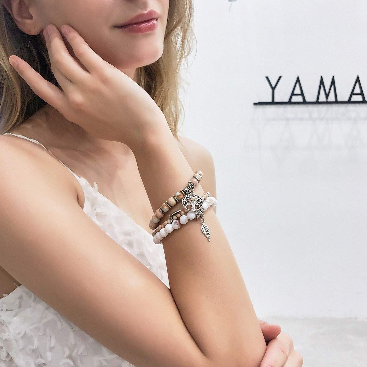 Healing Stone Crystal Beaded Bracelets for Women - Tree of Life Yoga Stretch Bracelet Set, Spiritual Jewelry Birthday Gifts for Her - Perfect for Meditation, Yoga & Everyday Wear