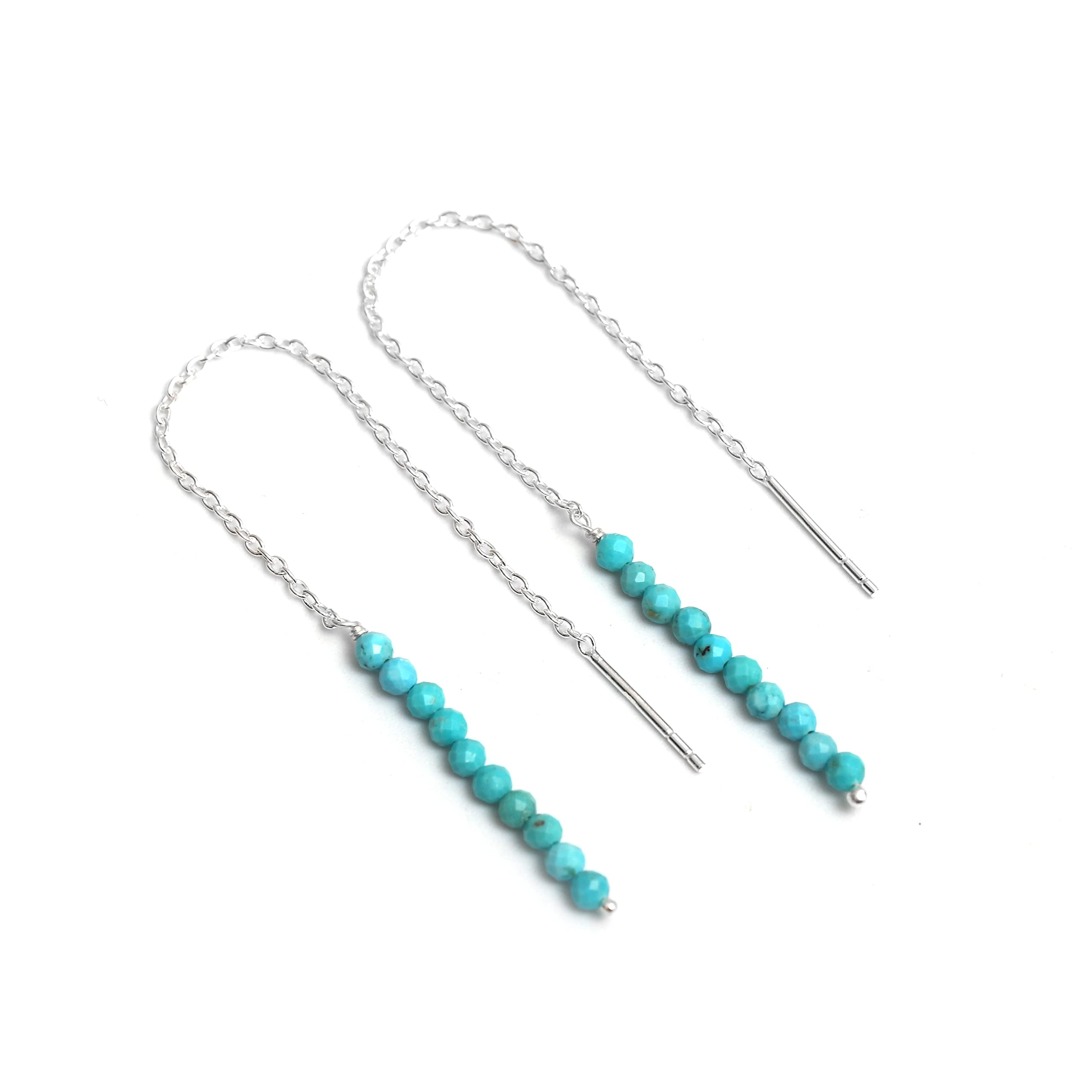 Real Turquoise Threader Earrings for Women - Adjustable Dangle Drop Earrings, Sterling Silver Chic Jewelry, December Birthstone Gift - Perfect for Second Ear Piercing, Special Occasions & Everyday Wear