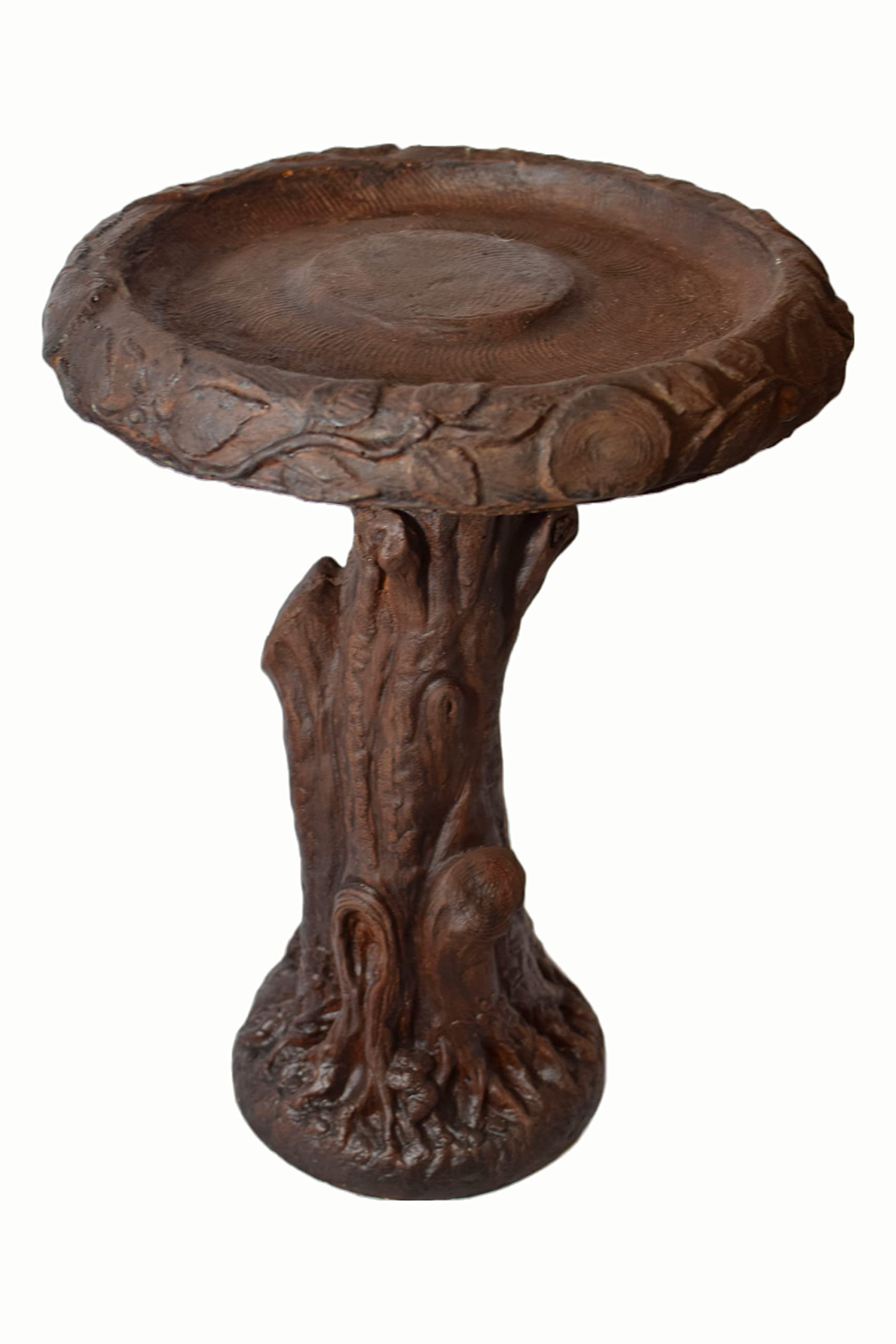 Natural Walnut Timber Wood Birdbath - 24 Inch Tall x 18 Inch Wide Outdoor Garden Decoration - Perfect for Backyard Bird Watching and Patio Decor