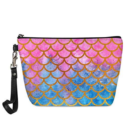 PZZ BEACH Shiny Pink Mermaid Scale Cosmetic Bag for Women & Girls - Waterproof PU Leather Makeup Organizer & Toiletry Travel Bag - Perfect for Beach Vacations, Gym Essentials & Daily Beauty Storage