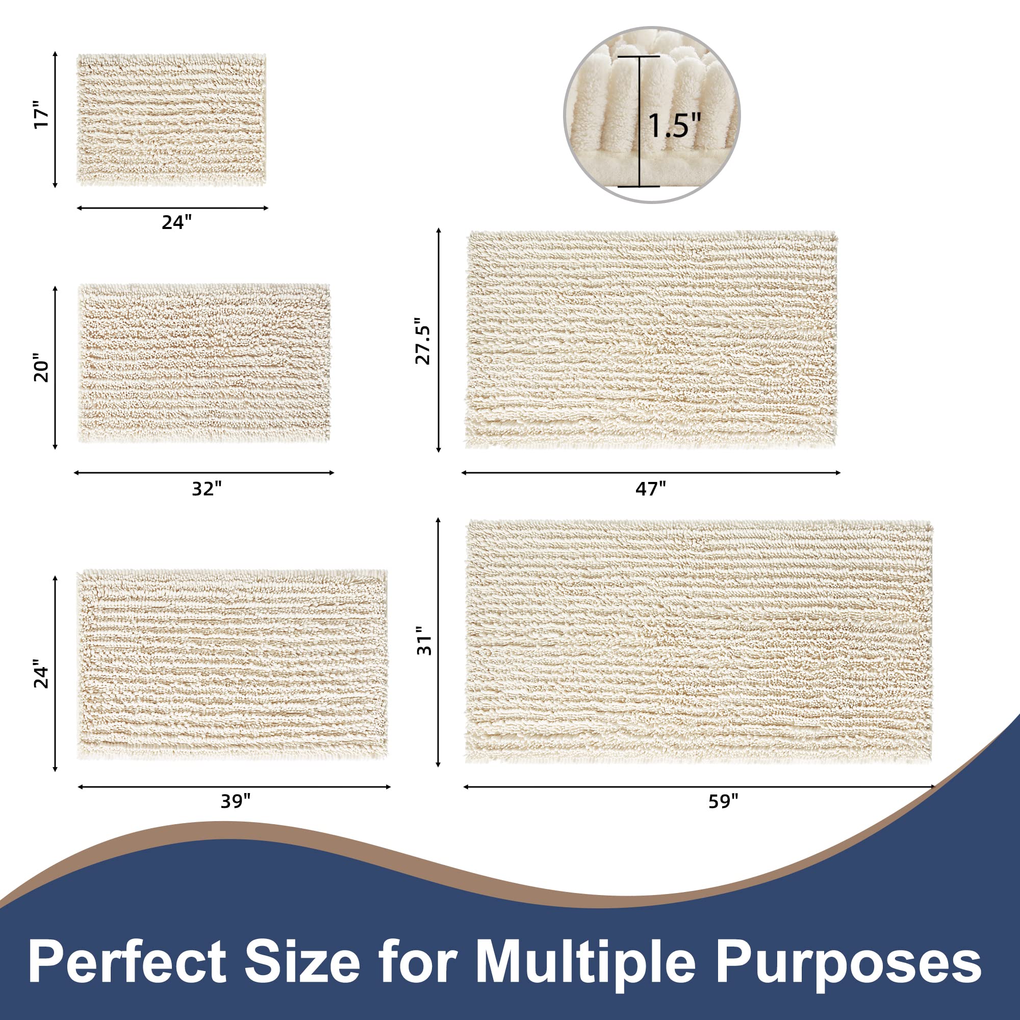 FLOLEOPA Soft Plush Microfiber Bathroom Rugs - Super Absorbent Non-Slip Machine Washable Bath Mat for Tub, Shower & Floor (27.5x47 Inches, Cream) | Perfect for Bathroom Safety & Luxury Comfort