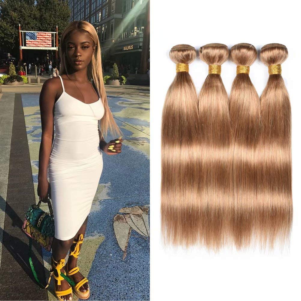 WOME 100% Unprocessed Peruvian Virgin Human Hair Bundles - 4 Bundles Silky Straight #27 Honey Blonde Hair Extensions (20 20 22 24 inches) for Natural Look & Styling | Perfect for Daily Wear, Parties & Special Occasions