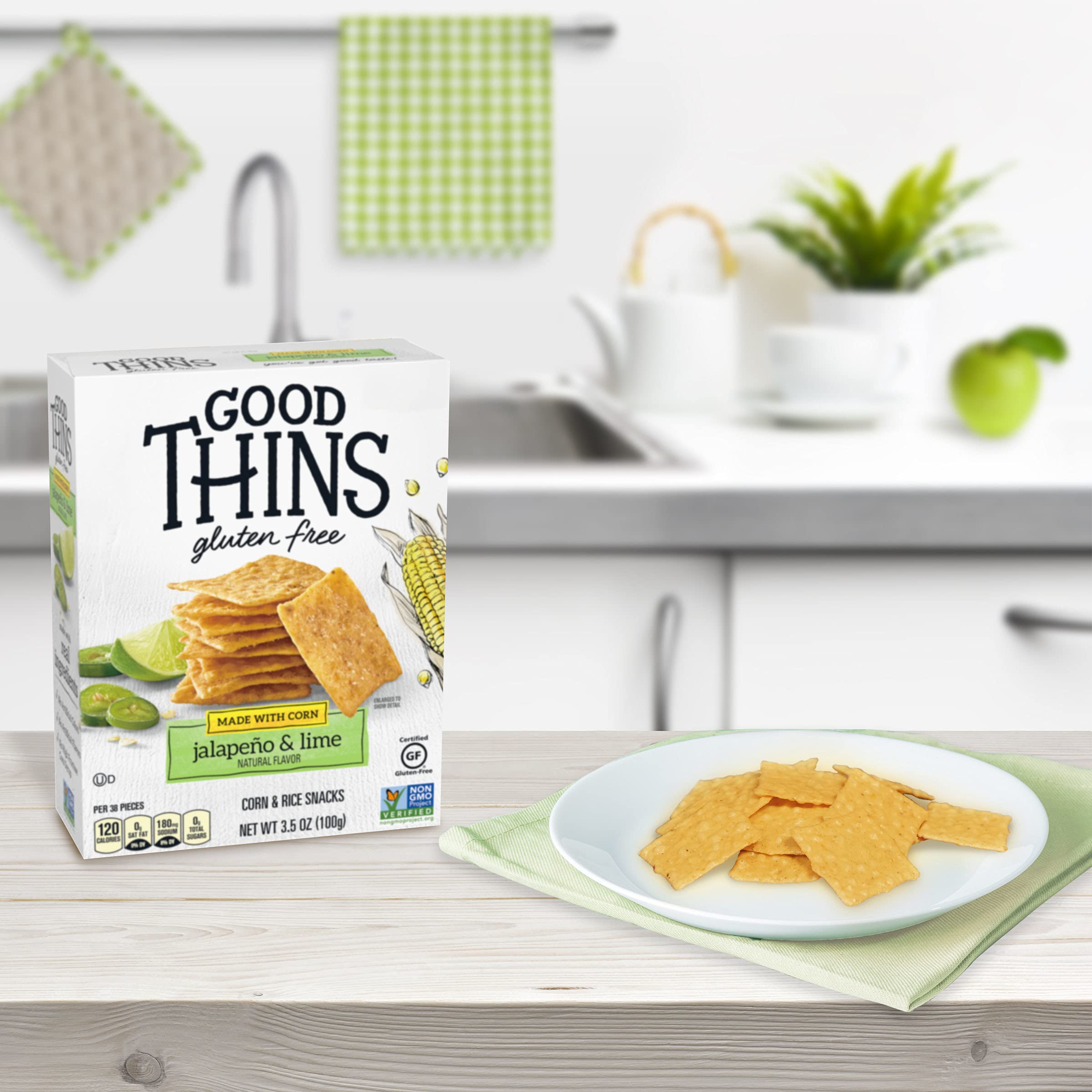 Gluten Free Jalapeño & Lime Corn Rice Snacks - Healthy Crackers for Keto & Vegan Diets, 3.5 oz Pack - Perfect for Office Snacks, School Lunches & Party Appetizers