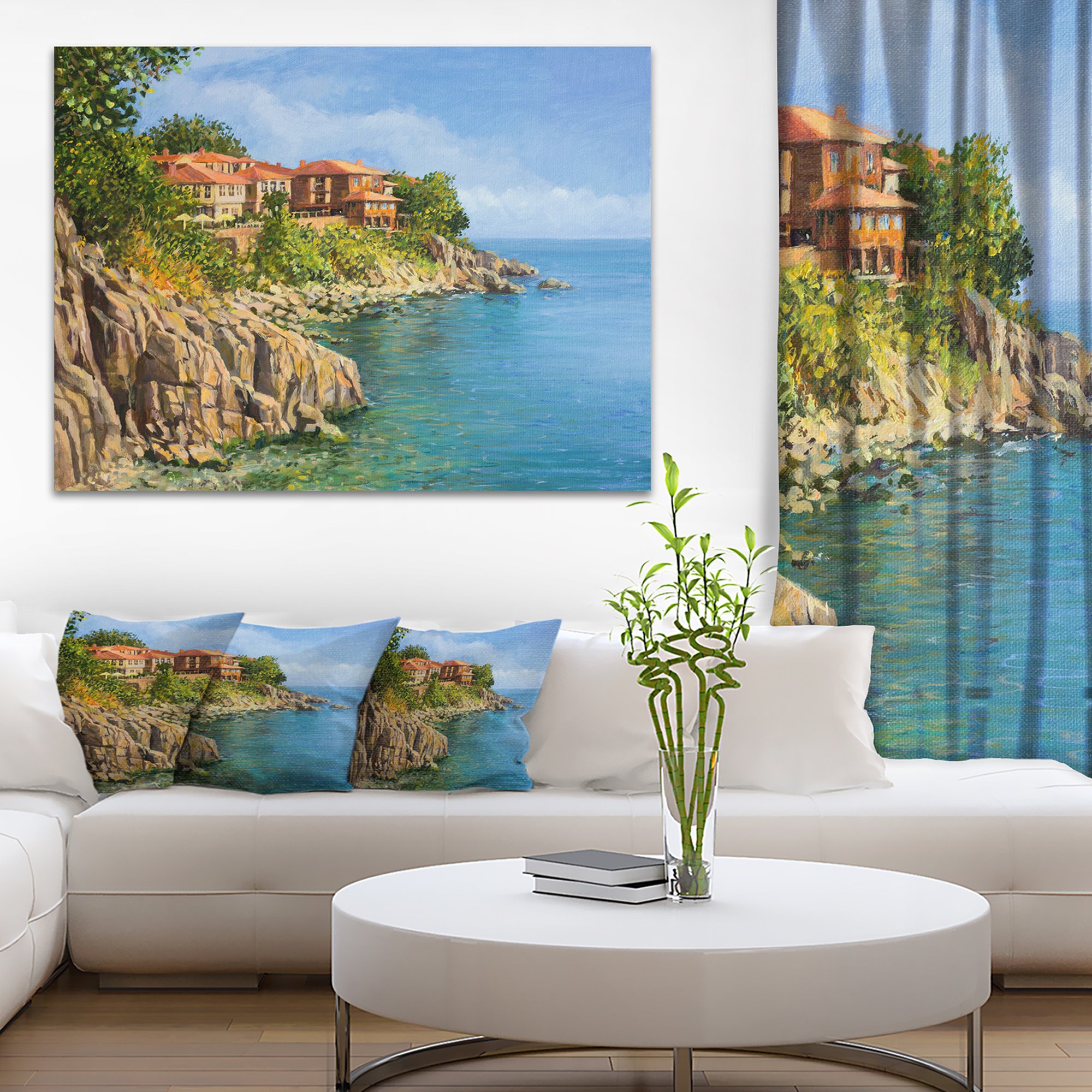 Blue Summer Sea Landscape Painting - Coastal Wall Art Canvas Print for Beach House Decor, Living Room & Office