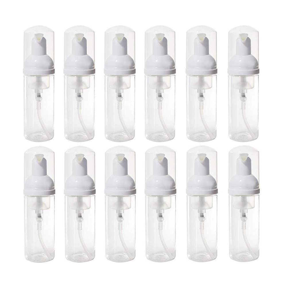 12Pcs 50ml Empty Travel Plastic Foam Dispenser Bottles - Mini Foam Soap Pump Dispensers for Cleaning, Cosmetic & DIY Use - Perfect for Travel, Bathroom & Home Organization