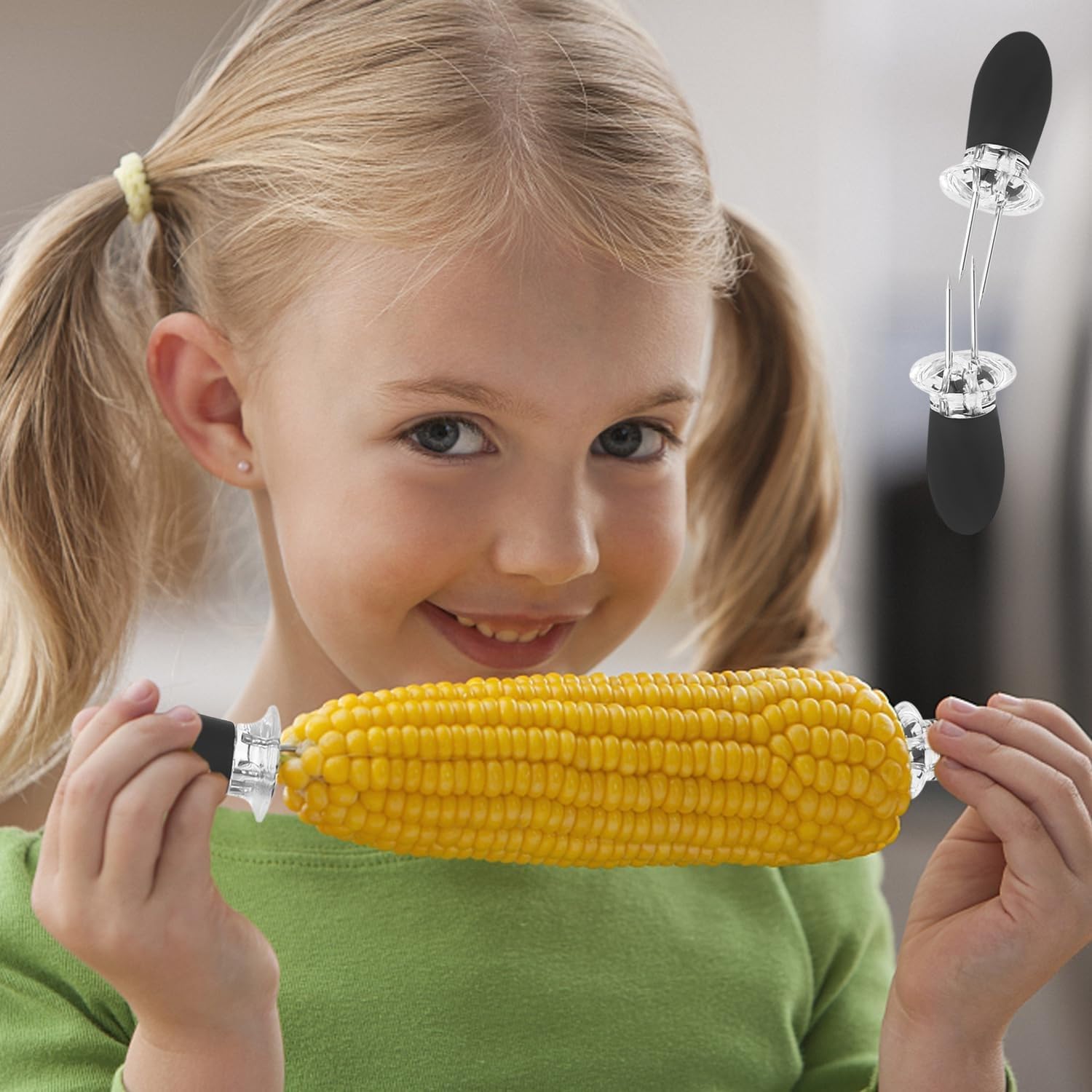 12-Piece Stainless Steel Corn on the Cob Holders Set - 6 Pairs with Interlocking Safety Design, Corn Skewers Forks for Grilling, BBQ, Parties & Camping - Perfect for Summer Cookouts, Picnics & Family Gatherings (Black)