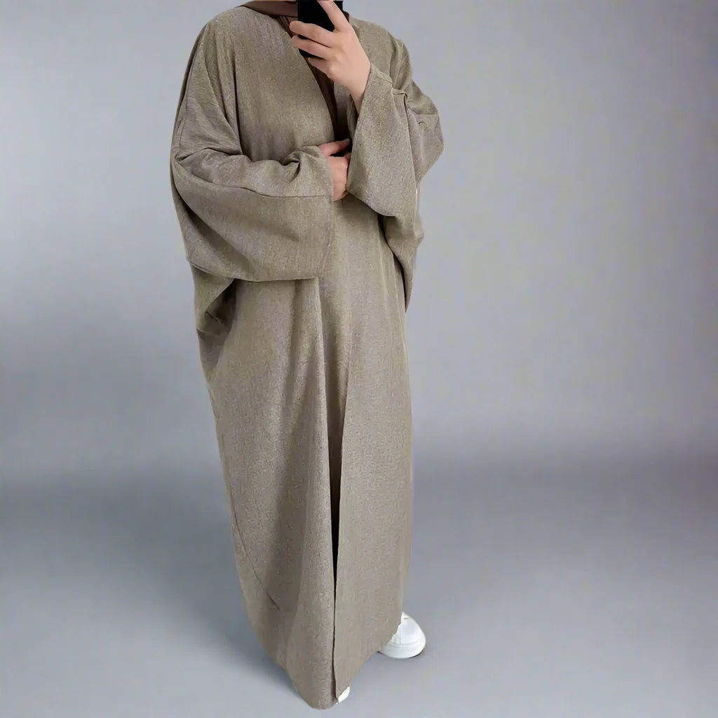 Modest Muslim Women's Cotton Blend Open Front Abaya Dress - Elegant Long Cardigan for Prayer, Home & Casual Wear
