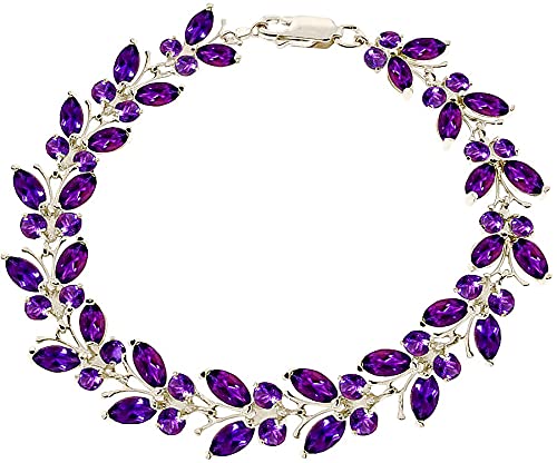 14K Solid White Gold Butterfly Bracelet with 16.5ct Amethyst Gemstone - Elegant Jewelry Gift for Women, Perfect for Weddings, Anniversaries & Special Occasions
