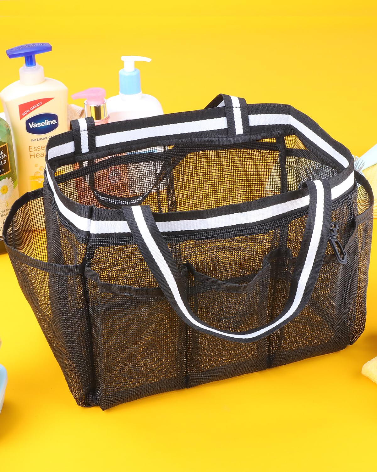 Ocim XL Portable Shower Caddy for College Dorm - Large Mesh Bathroom Tote Bag for Women & Girls - Foldable Quick Dry Shower Organizer - Perfect for Camping, Gym, Pool, Travel - Black - Ideal for Dorm Rooms, Beach Trips & Sports Facilities