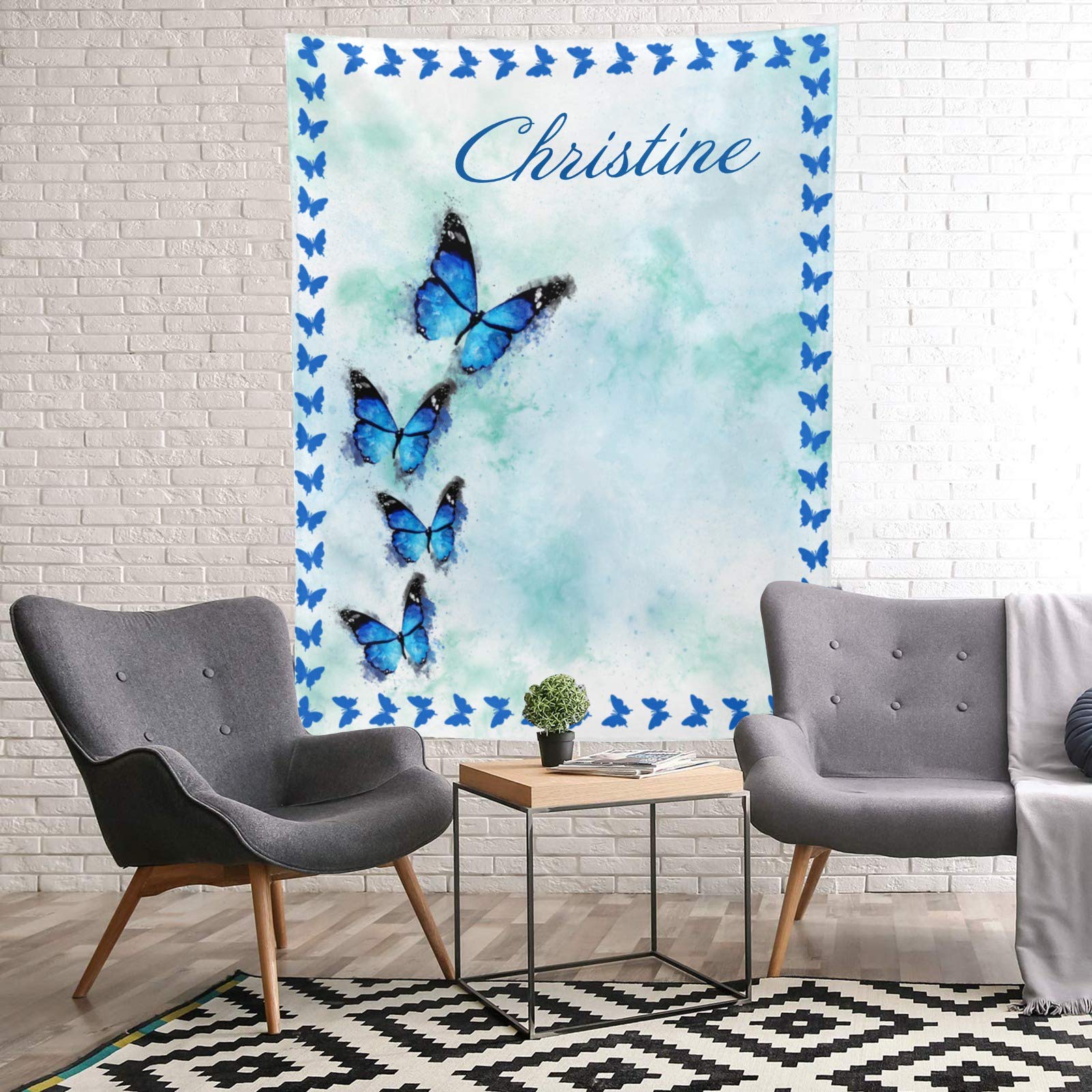 Custom Personalized Blue Butterfly Fleece Throw Blanket with Name - Super Soft 50x60 Inch Blanket for Couch, Sofa & Bed - Perfect Gift for Birthdays, Baby Showers & Cozy Home Decor