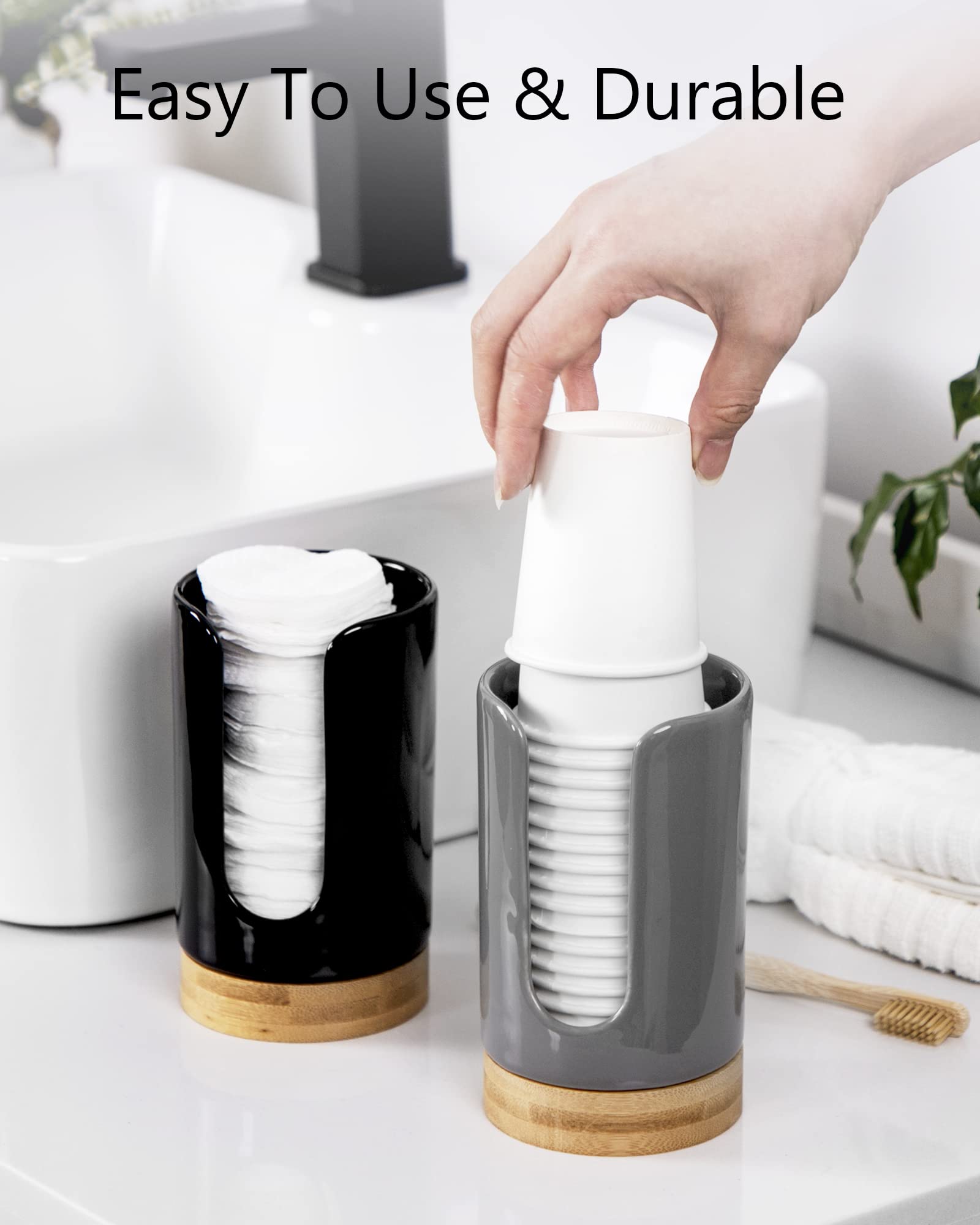 Ceramic Bathroom Cup Dispenser - 3-5 oz Disposable Paper & Plastic Cup Holder for Mouthwash, Guest Toiletries & Coffee - BPA-Free Countertop Organizer (Grey) - Perfect for Home, Office & Hotel Bathrooms