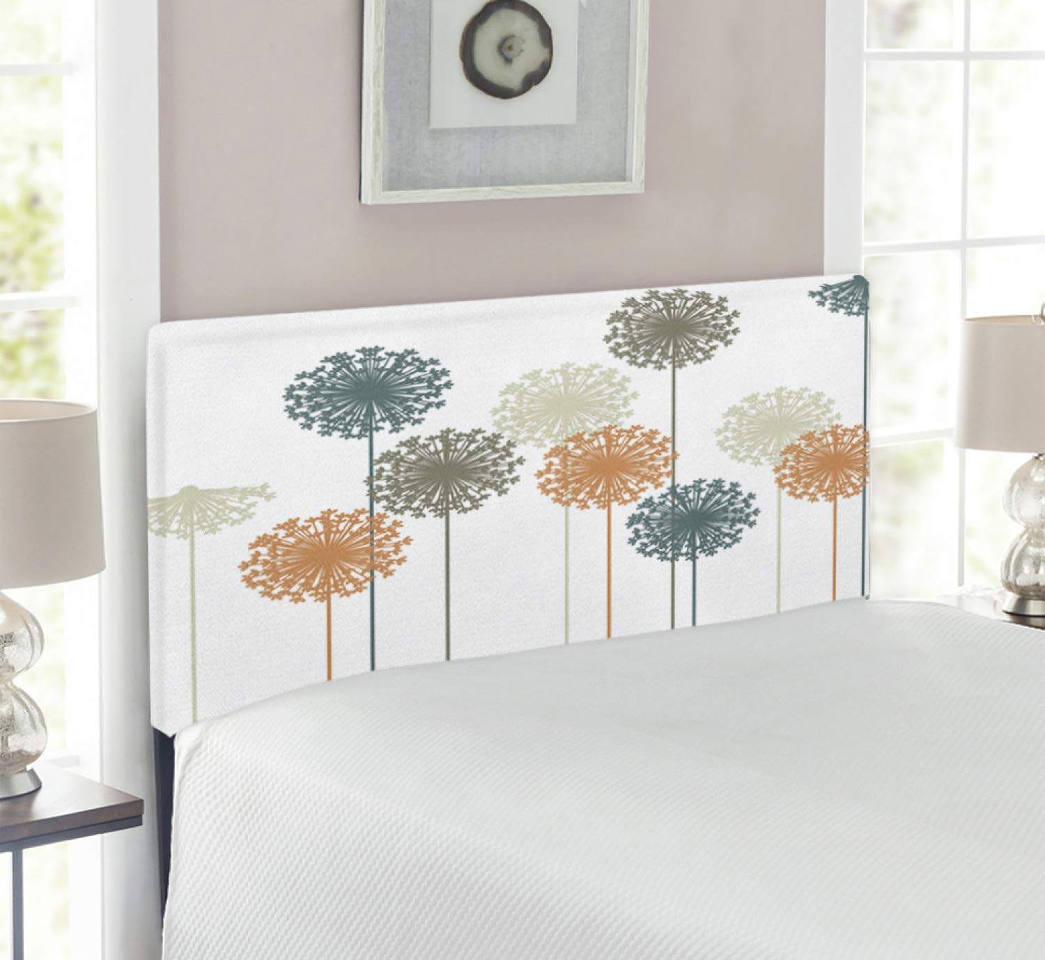 Ambesonne Twin Size Upholstered Metal Headboard with Memory Foam - Abstract Dandelion & Wildflower Silhouette Design, Botanical Meadow Theme for Bedroom Decor | Perfect for Guest Rooms, Dormitories & Summer-Themed Bedrooms