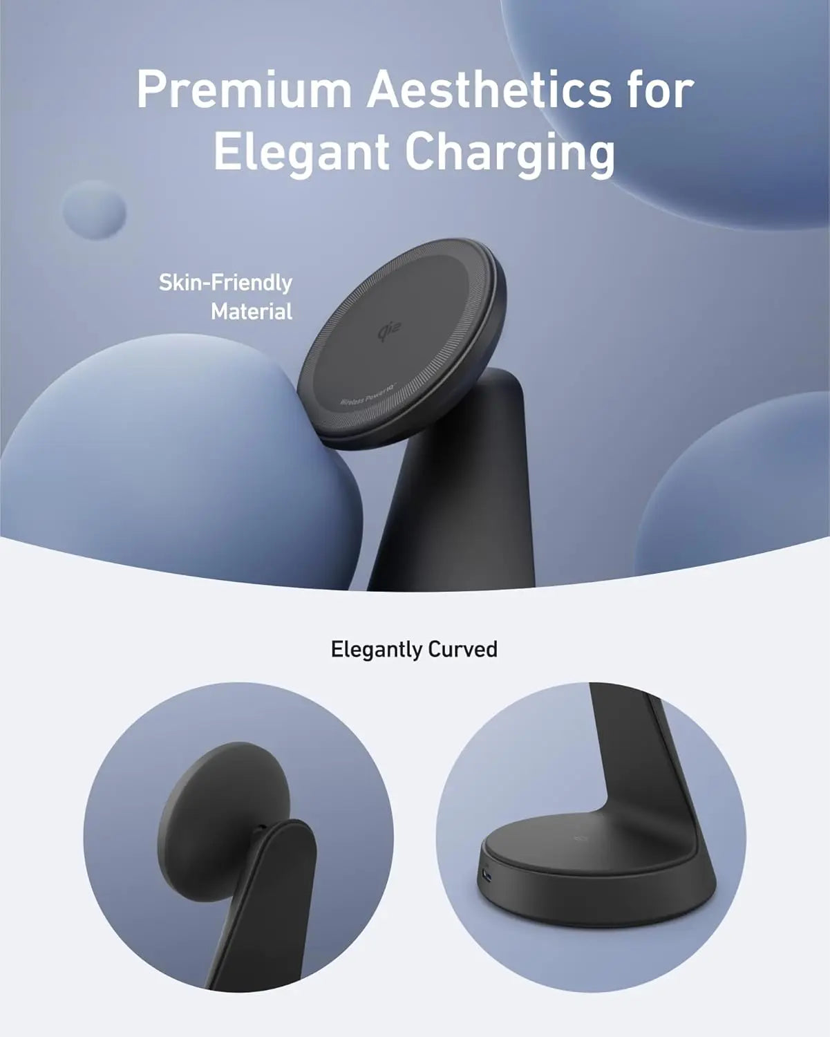 Anker MagGo 2-in-1 Dock Stand with Qi2 15W Fast Wireless Charger for iPhone 15/14/13 & AirPods | Foldable Magnetic Charging Station for Home, Office & Travel