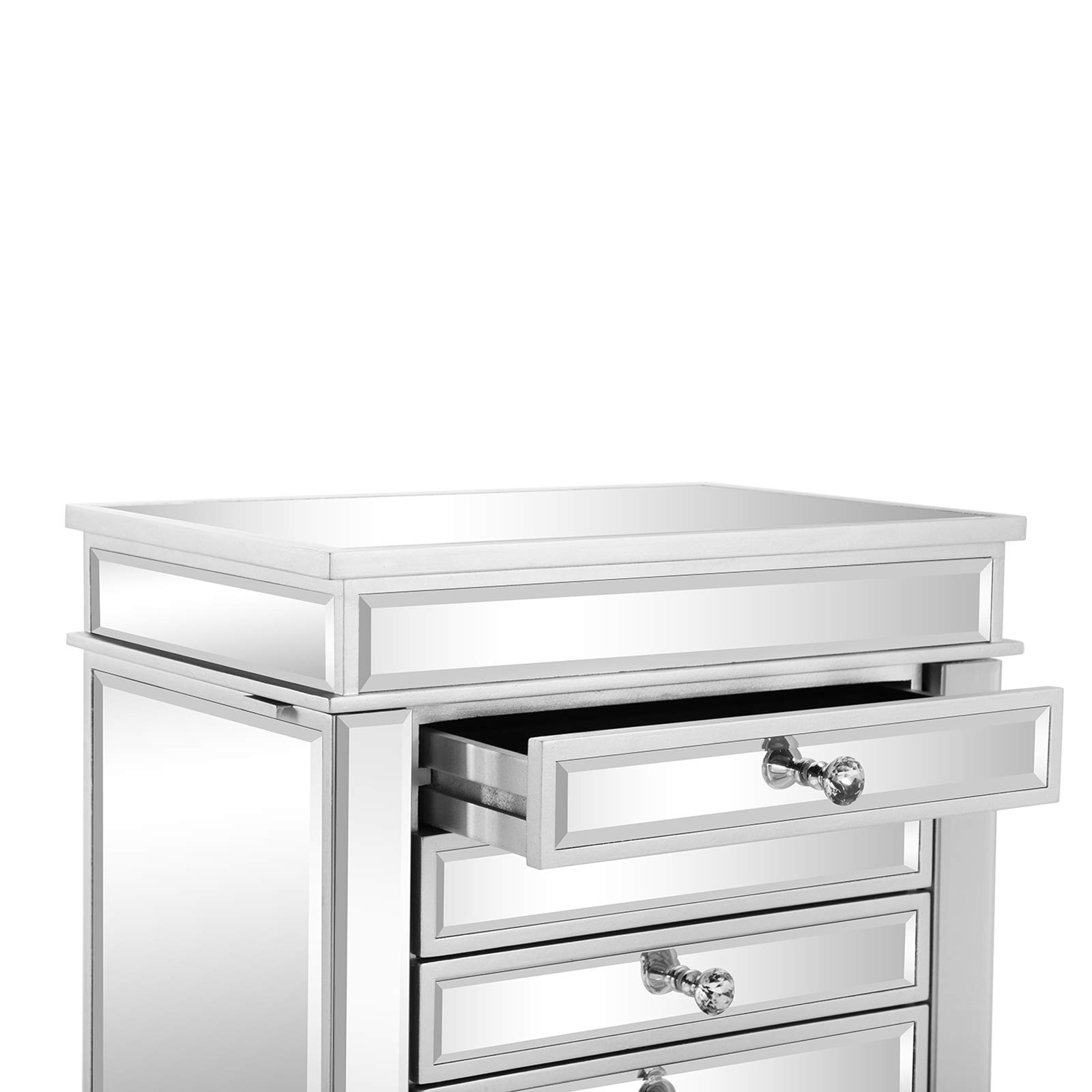 VINGLI Full-Length Mirrored Jewelry Armoire with 6 Drawers & 2 Side Doors - Large Standing Jewelry Cabinet Organizer for Necklaces, Rings, Earrings - Silver Finish for Bedroom, Closet or Dressing Room