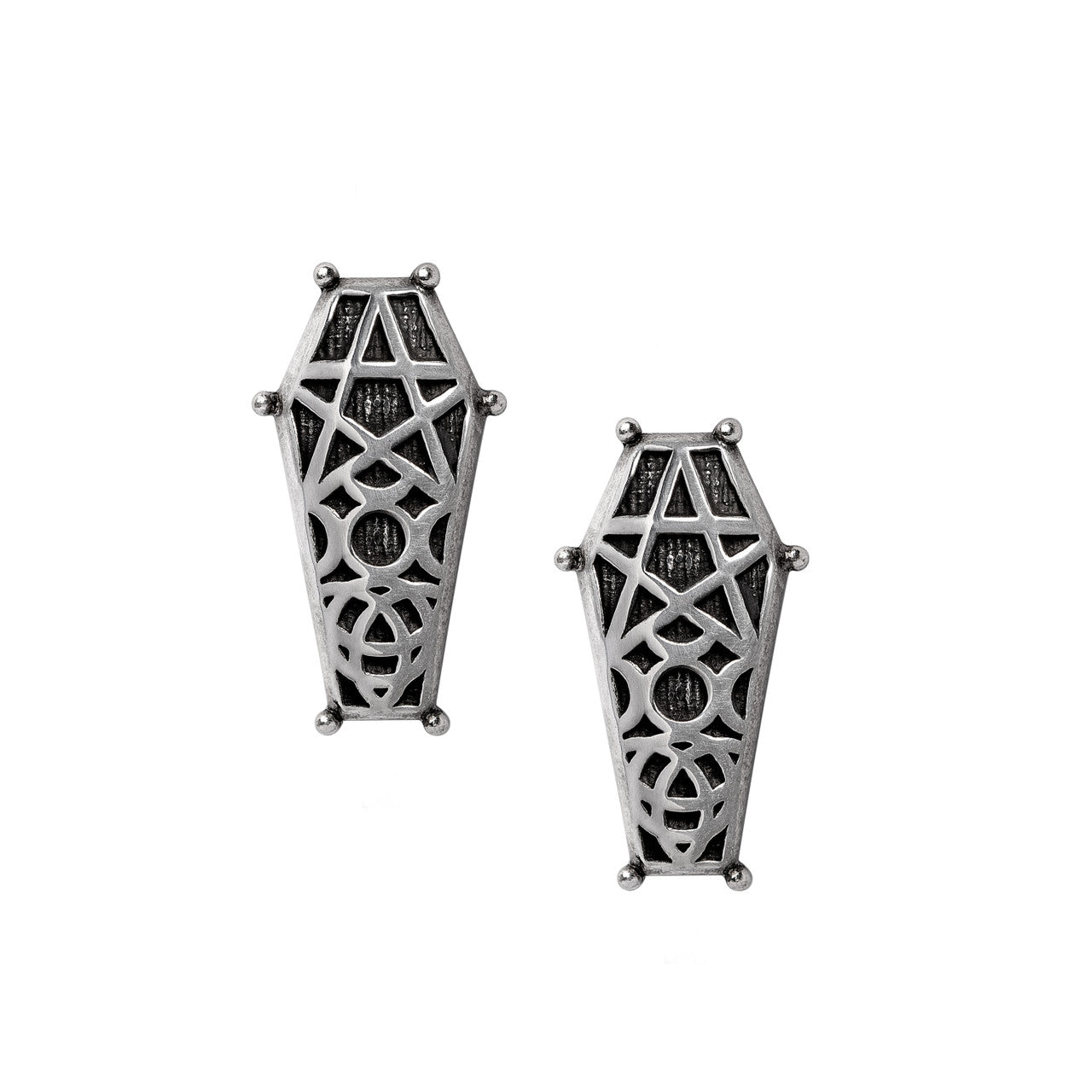 Gothic Hex Etched Coffin Stud Earrings for Women - Unique Punk Jewelry for Halloween, Cosplay & Alternative Fashion