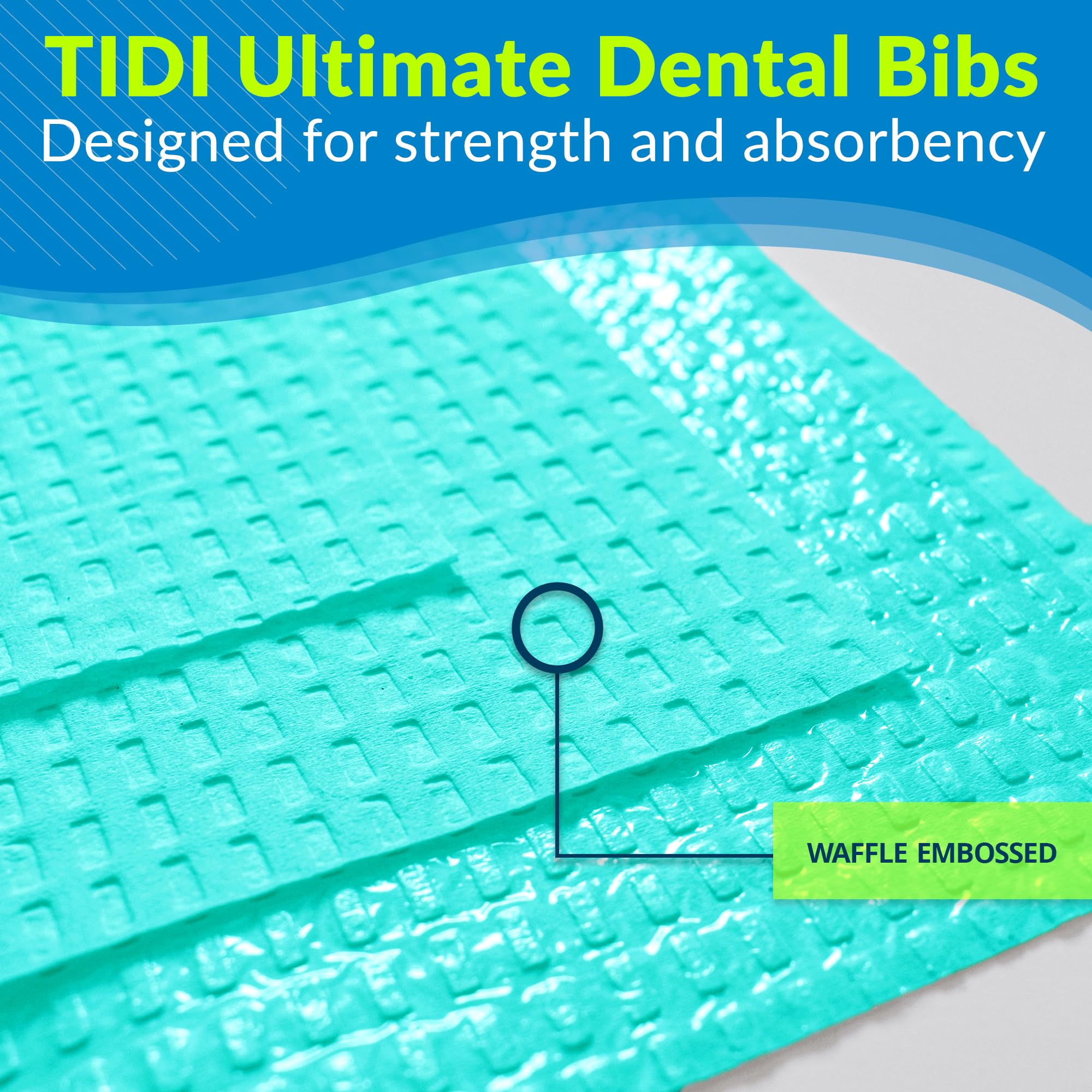 **TIDI 917410 Ultimate Dental Bibs, Teal, 4 Layers, 13” x 18” (Pack of 500) – Disposable, Leak-Proof, Embossed, 3-Ply Tissue with Poly Back – Ideal for Dental Clinics, Nail Salons & Tattoo Studios**