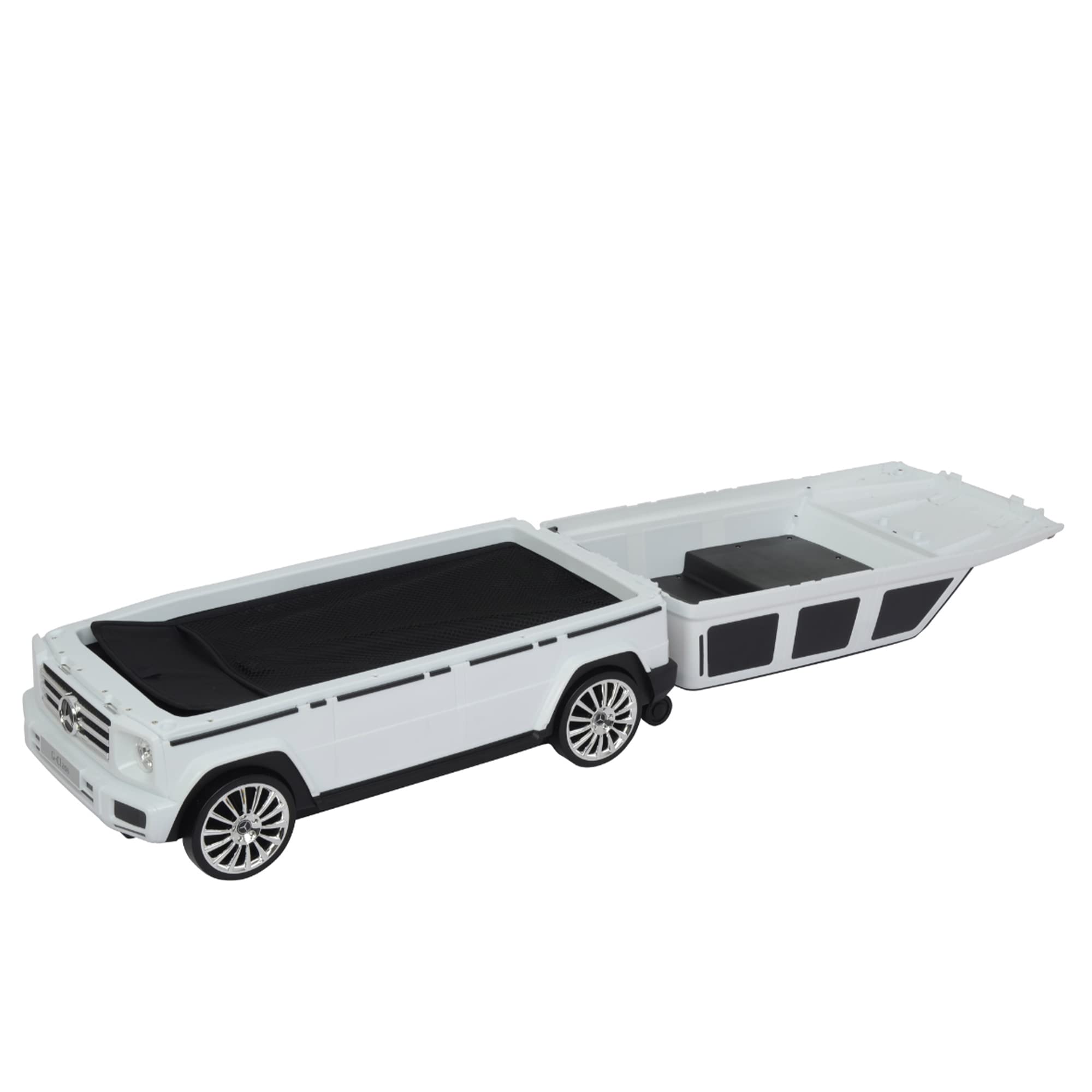 Mercedes G-Class Kids Ride-On Suitcase - Large All-in-One Stroller Luggage for Boys & Girls Ages 2-6 | White SUV Toy Car with Wheels | Perfect for Air Travel, Shopping & Family Outings