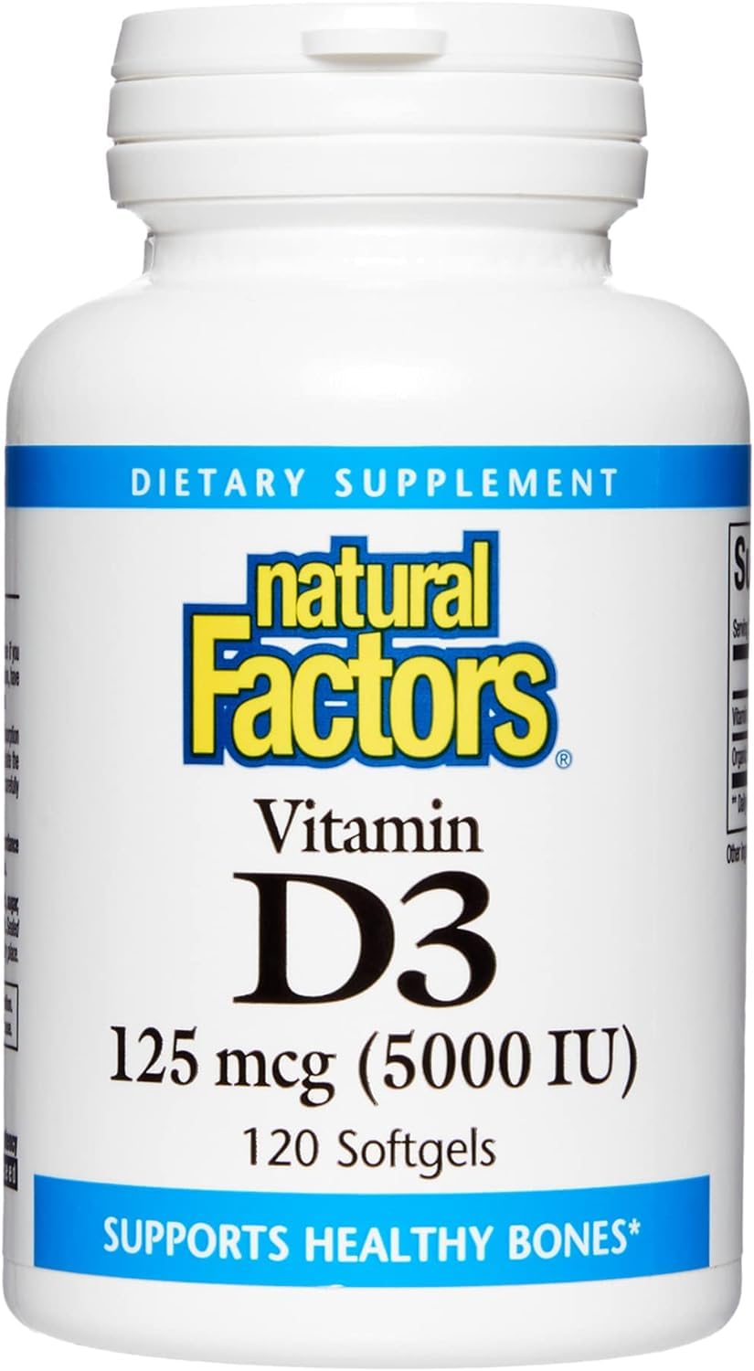 Natural Factors Vitamin D3 5000 IU Softgels - Supports Bone Health & Immune System - 120 Count - for Adults & Seniors - Ideal for Low Sunlight Areas & Winter Months