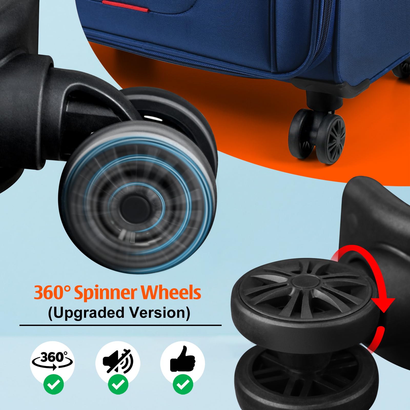 Verdi 24-Inch Expandable Lightweight Spinner Luggage - Softside Suitcase for Travel, Navy Blue, Checked-Large Size | Perfect for Air Travel, Business Trips & Family Vacations