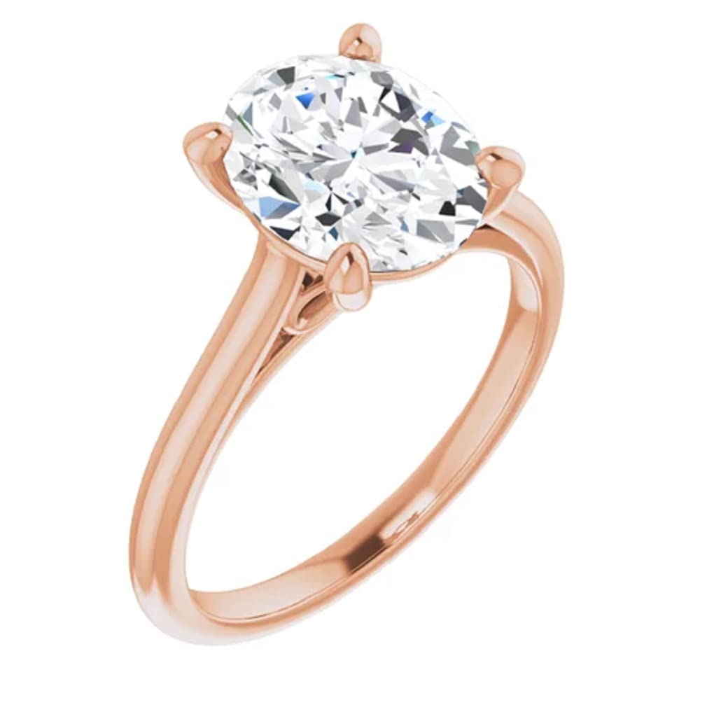 10K Solid Rose Gold Handmade Engagement Ring - 2 CT Oval Cut Moissanite Diamond Solitaire Wedding Band for Women - Perfect for Proposals, Anniversaries & Bridal Jewelry Gifts