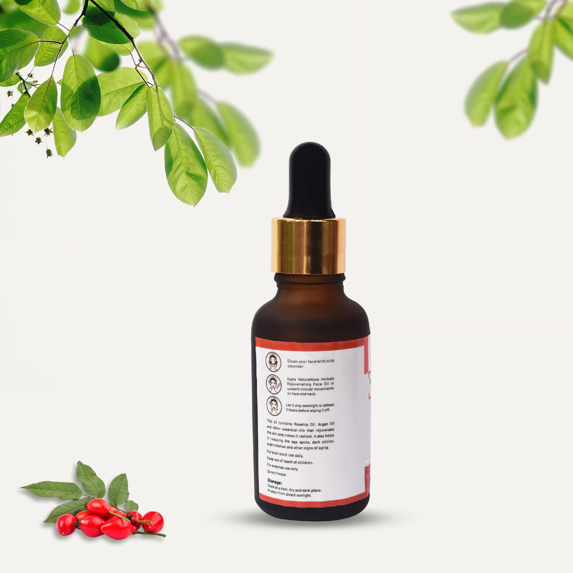 NATURENOVA HERBALS Rejuvenating Face Oil with Rosehip & Argan Oil - Hydrating & Anti-Aging Skincare for Dry & Sensitive Skin - Perfect for Night Routine & Daily Moisturizing