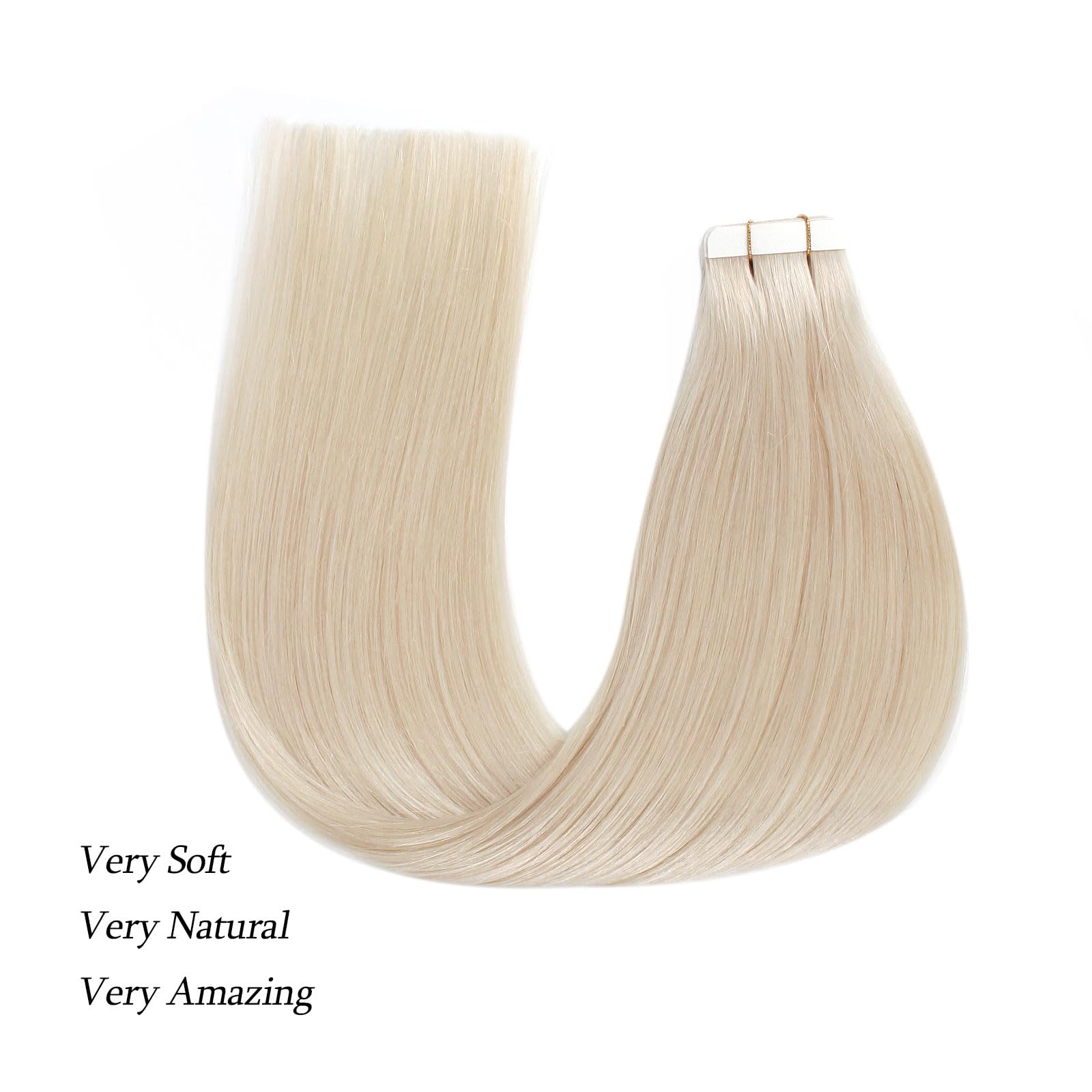 ABH AmazingBeauty 100% Real Remy Human Hair Extensions - 50g 20pcs Tape-In Wefts, 22 Inch, Ice Blonde (#1001) - Seamless, Reusable, Invisible Skin Weft for Natural Volume & Length - Perfect for Parties, Weddings & Daily Styling