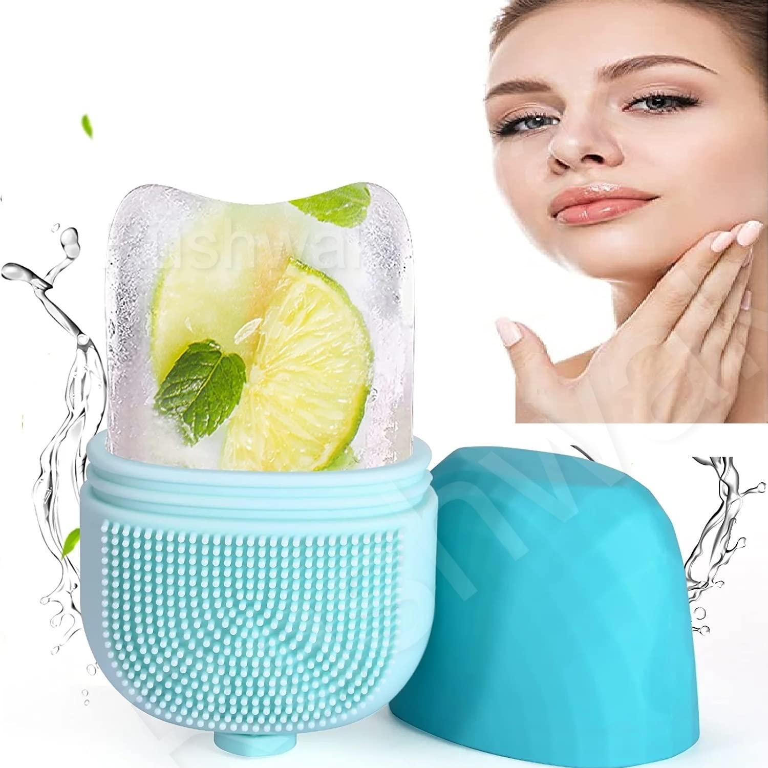 Rushwak 3-in-1 Reusable Ice Face Roller with Scrubber & Makeup Brush Cleaner - Skin Tightening & Glowing Facial Massager for Puffiness, Dark Circles & Wrinkles - Perfect for Morning Routine & Post-Workout Skin Care (Multicolor)