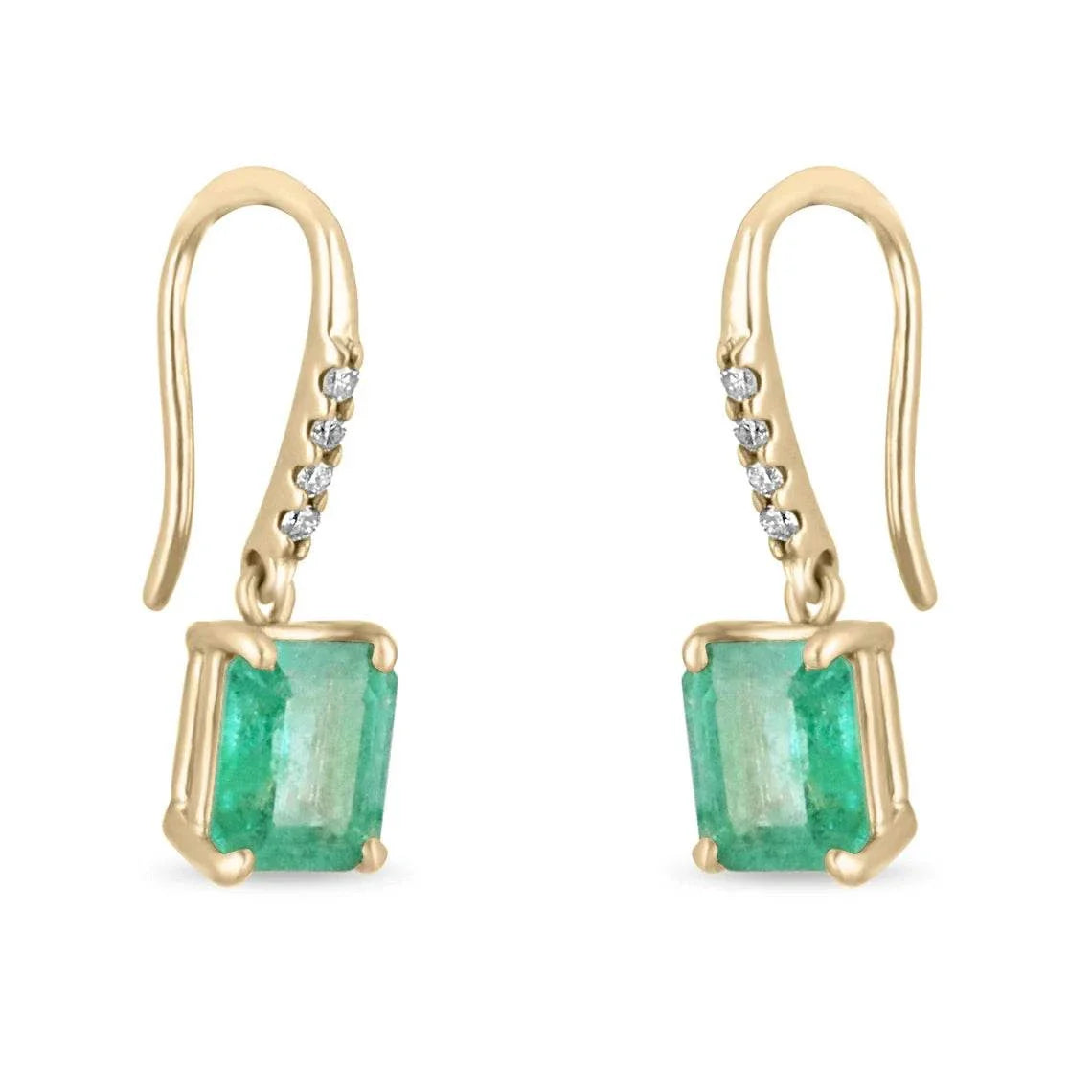 2.53tcw Bright Green Emerald & Pave Diamond Hook Earrings in 18K Gold - Elegant Jewelry for Parties, Weddings & Special Occasions