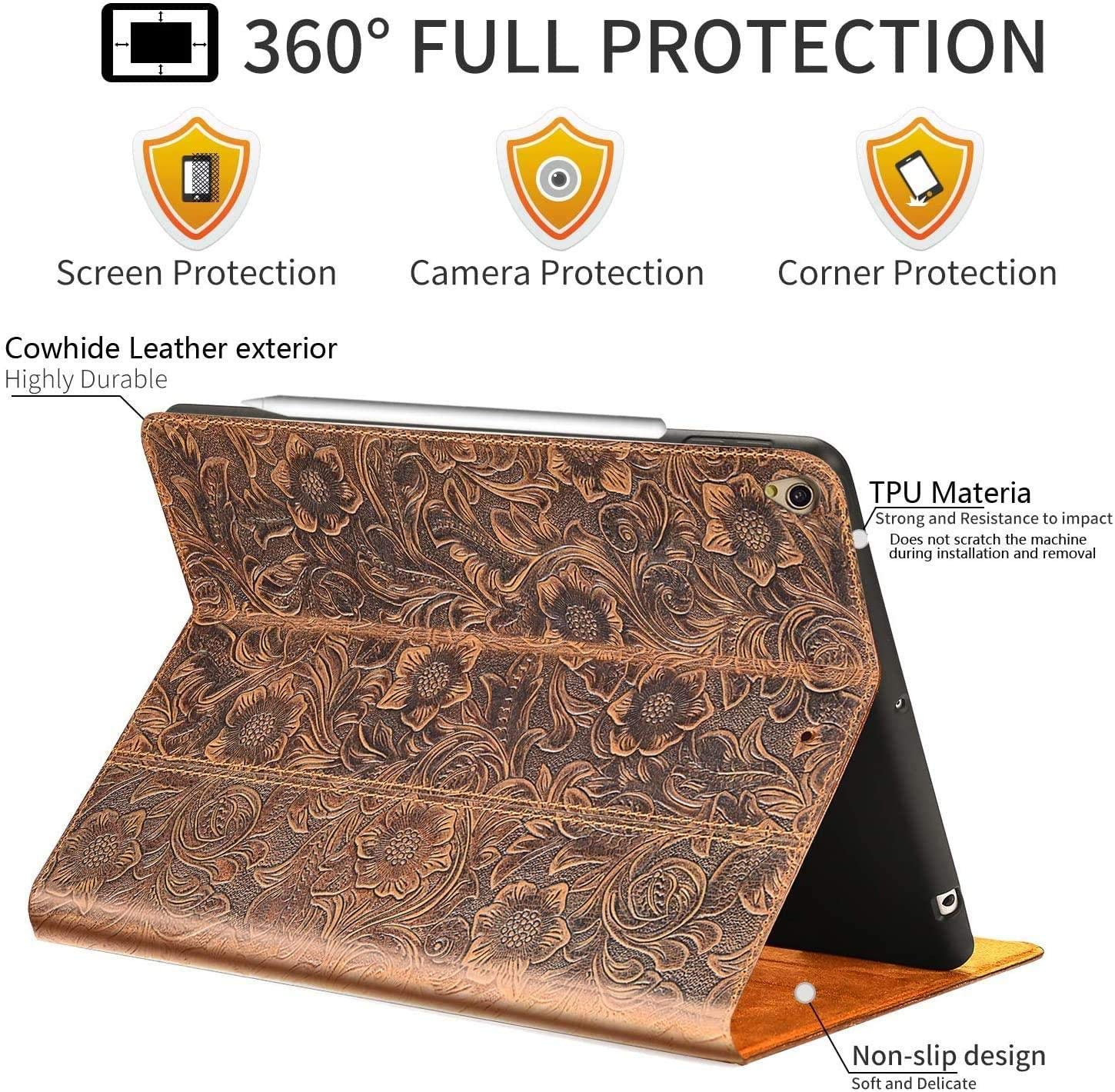 Premium Genuine Cowhide Leather Case for iPad Air 4 (10.9 Inch 2020 Model) with Built-in Apple Pencil Holder - Brown Folio Cover for iPad Air 4th Generation | Perfect for Office, Travel & Home Use