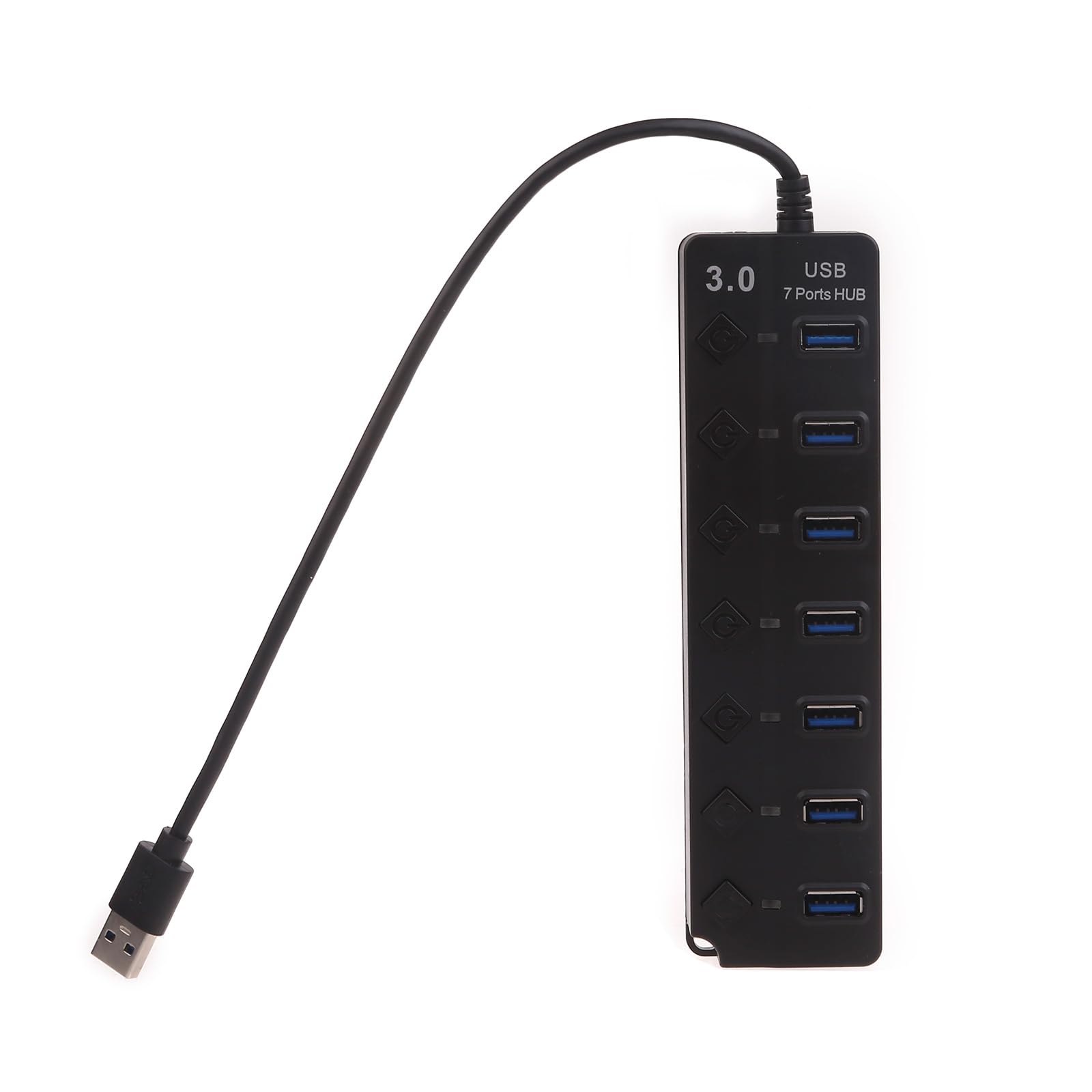 WATERBELINE 7-Port USB Hub with Individual On/Off Switches - High-Speed USB Splitter & Extension Adapter for Laptop, PC, Mac - Compact Multi-Port USB Converter for Home Office, Gaming & Travel