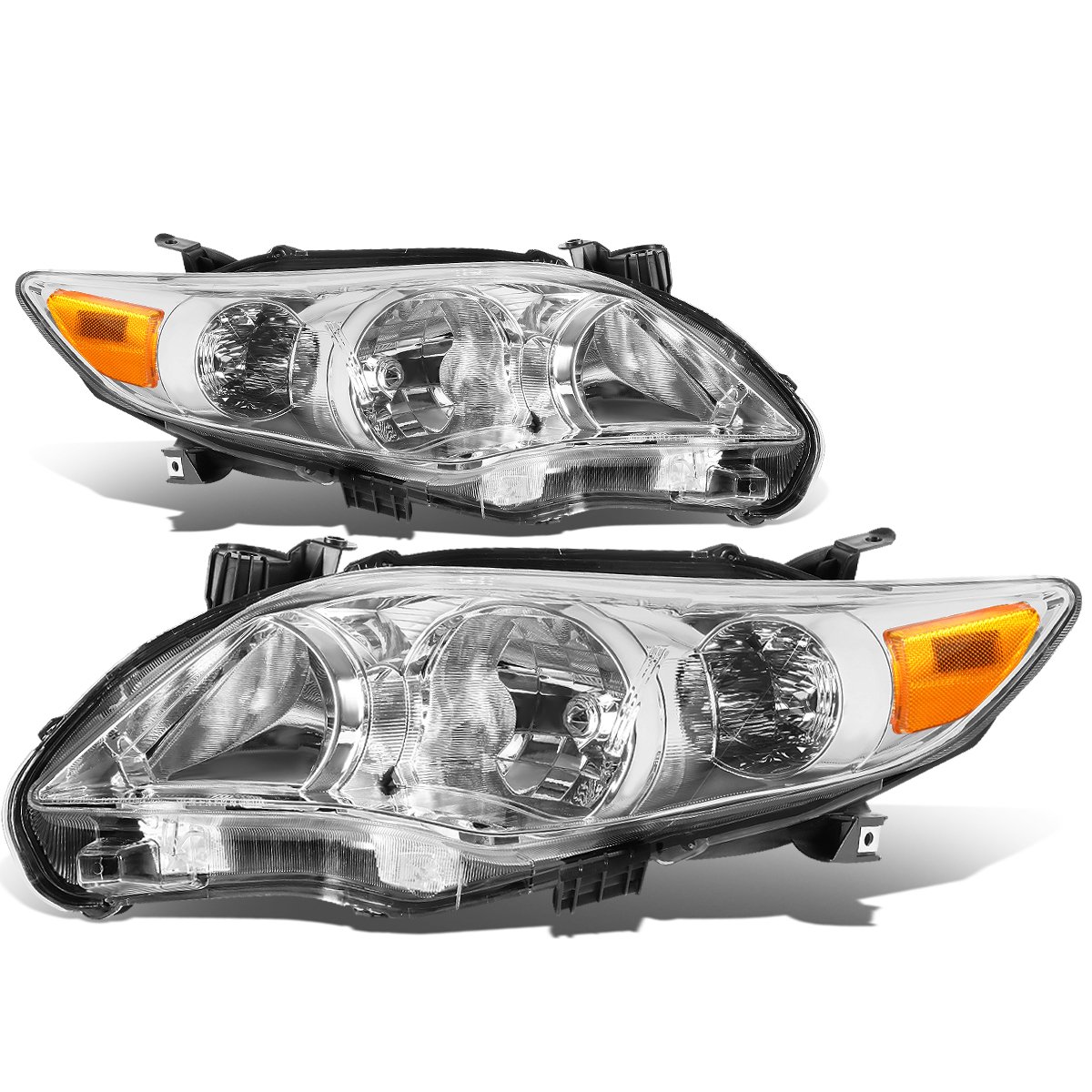 Auto Dynasty Headlight Assembly Replacement for 2011-2013 Toyota Corolla Sedan - Driver & Passenger Side Headlamps with Signal Lights & Chrome Housing Amber Corner - Perfect for Night Driving, Foggy Conditions & Vehicle Restoration