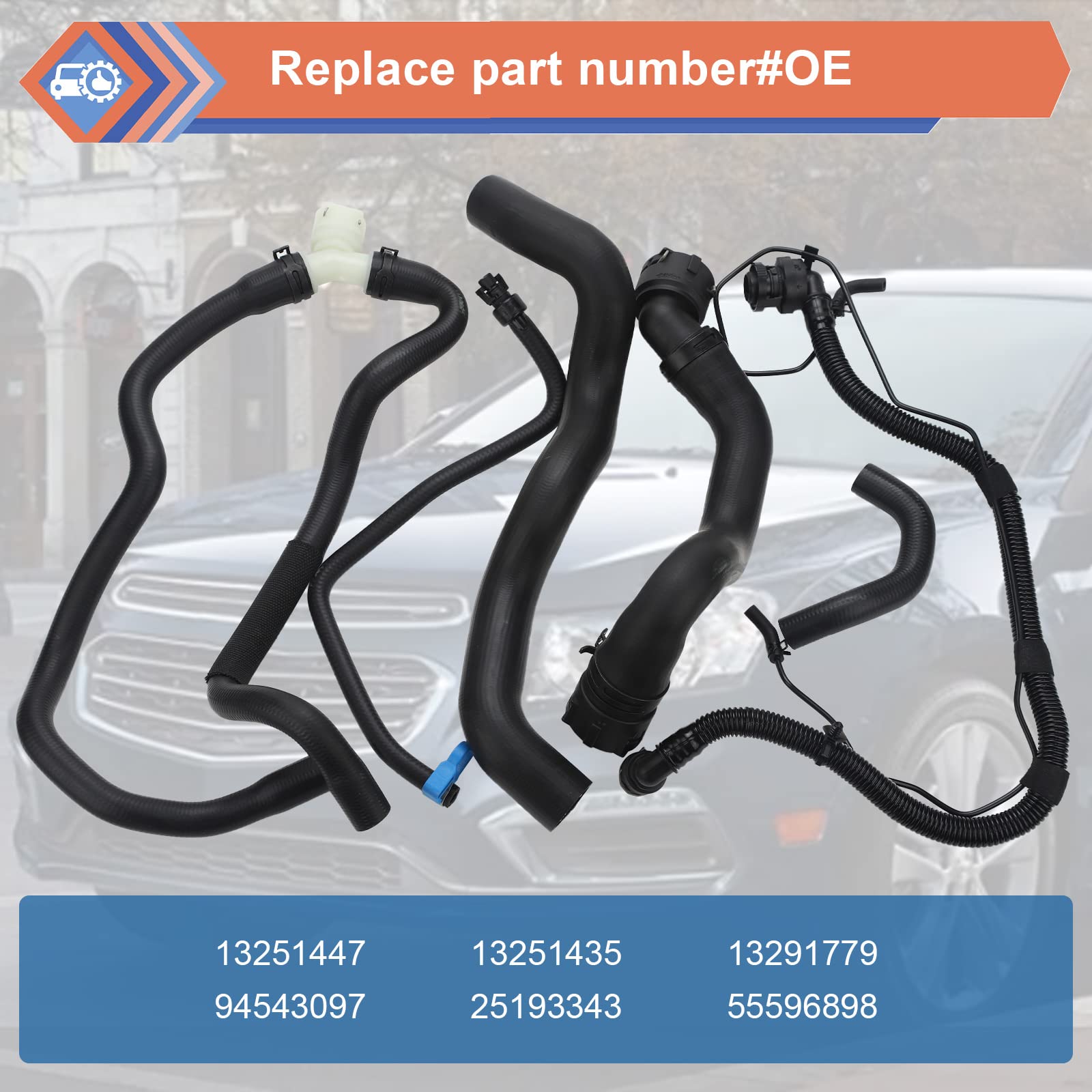6-Piece Engine Radiator Coolant Hose Kit for 2011-2016 Chevy Cruze 1.4L - Includes Heater Hose, PCV Pipe & Coolant Inlet Hose - Replaces OEM #13251447, 13251435, 13291779, 94543097, 25193343, 55596898 - Perfect for Engine Cooling System Maintenance & Repair