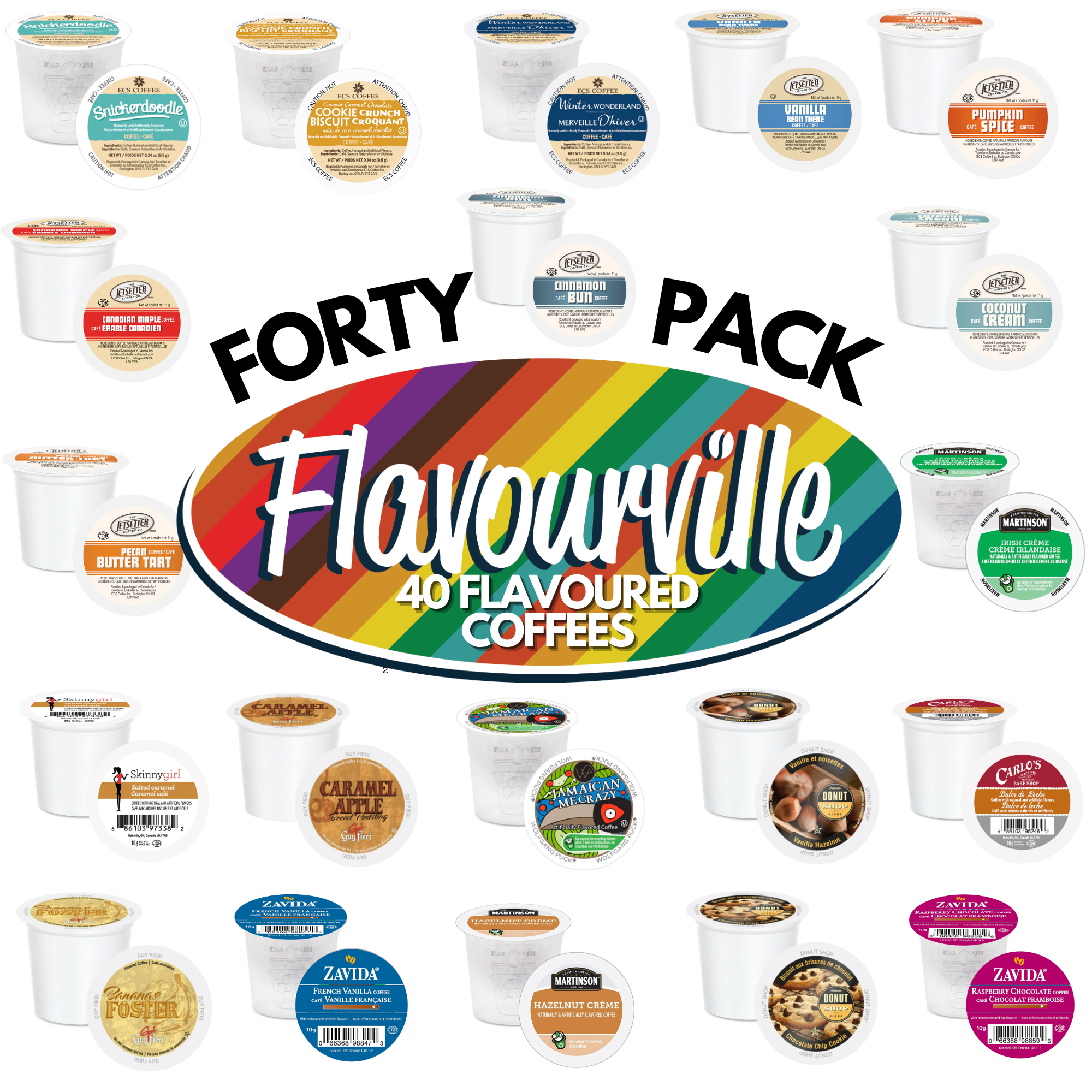 Flavourville Flavored Single Serve Coffee Pods Variety Pack - 40 Count | Gourmet Coffee for Keurig Machines | Perfect for Office, Home & Gifting