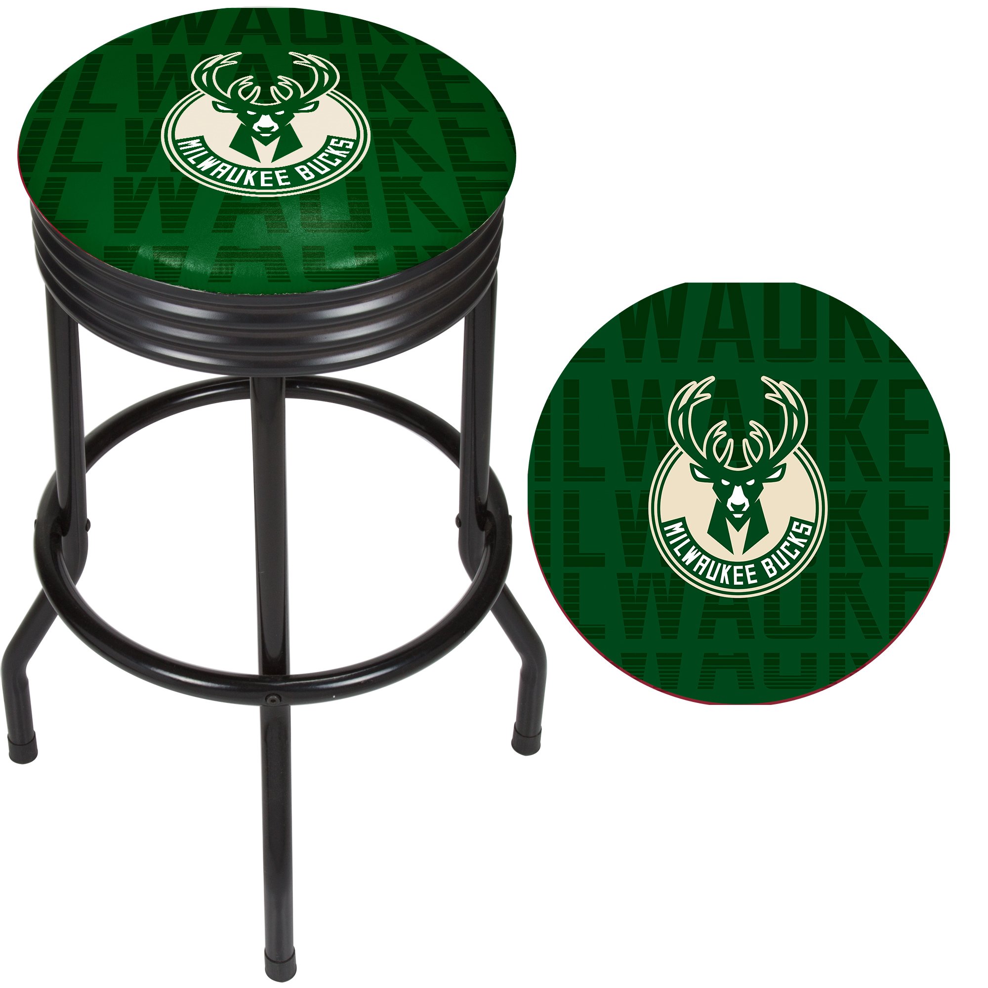 NBA Black Ribbed Bar Stool - Milwaukee Bucks Themed Gameroom Stool - Adjustable Height Bar Chair for Home, Sports Bars & Man Caves - Official NBA Merchandise