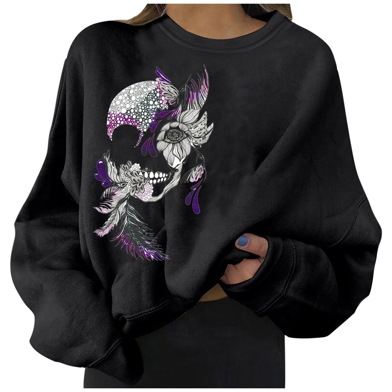 Halloween Shirts for Women - Long Sleeve Crewneck Sweatshirt & Oversized Graphic Tees | Trendy Y2K Going Out Tops | Perfect for Halloween Parties, Costume Contests & Spooky Season Outfits