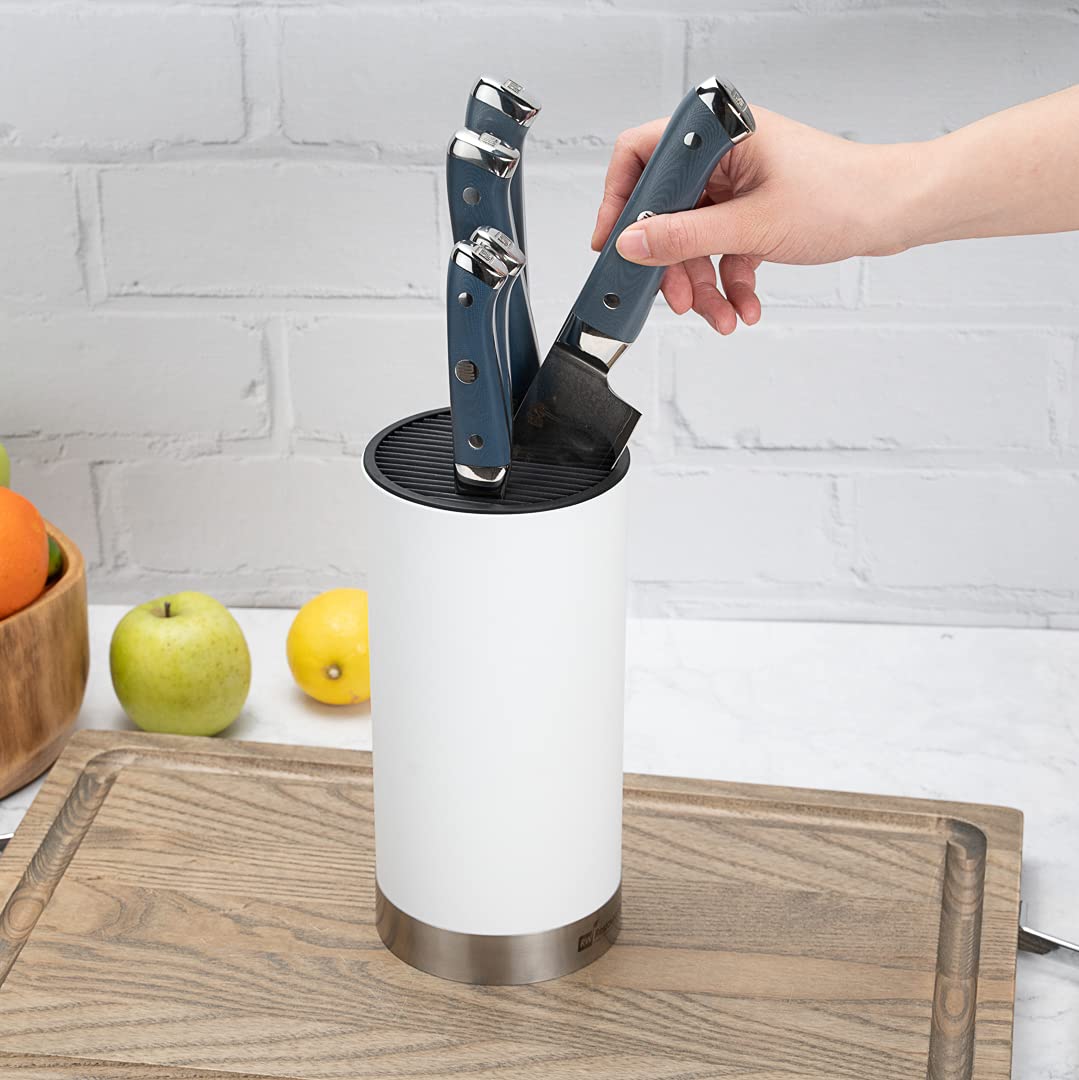 Restaurantware Sensei 4.3 x 8.8 Inch Round Knife Block - White Plastic Universal Knife Holder with Soft Touch, Holds 9 Knives for Easy Storage | Perfect for Kitchen Organization, Countertop Display & Professional Chefs