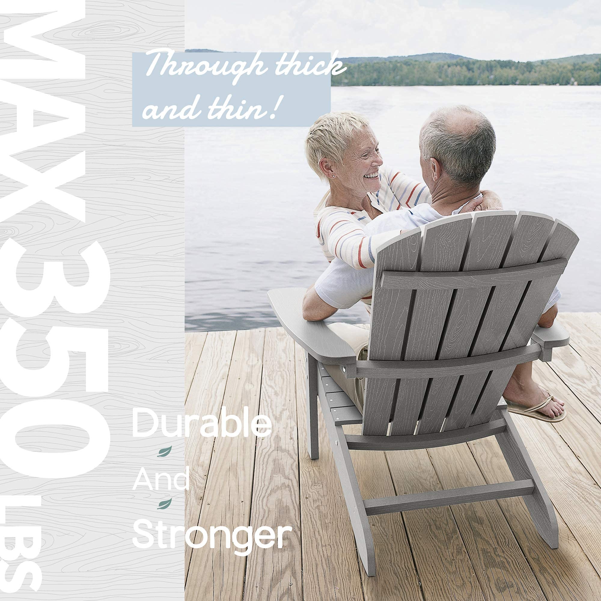 **Weather-Resistant YEFU Adirondack Chair - Durable Plastic Outdoor Patio Chair with Wood Texture - Perfect for Lawn, Fire Pit, Deck, Porch & Garden (Grey) - Ideal for Relaxing & Entertaining Outdoors**
