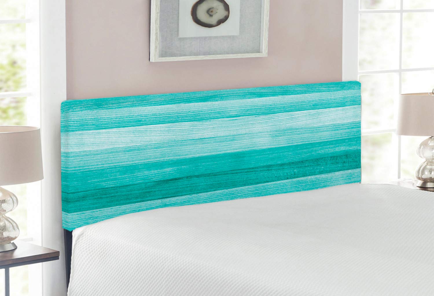 Ambesonne Full Size Upholstered Headboard - Teal Turquoise Painted Wood with Horizontal Lines Design, Memory Foam Padding, Decorative Metal Bed Frame Headboard - Perfect for Easter, Birthdays, Home Decor & Bedroom Makeover