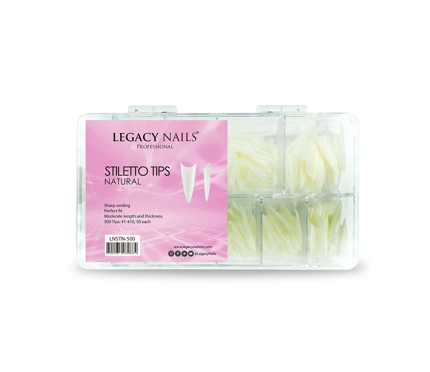 Legacy Nails Professional Nail Tips for Acrylic, Gel & Builder Gel - Stiletto & Natural Shapes | Perfect for Salon, DIY Manicures & Nail Extensions